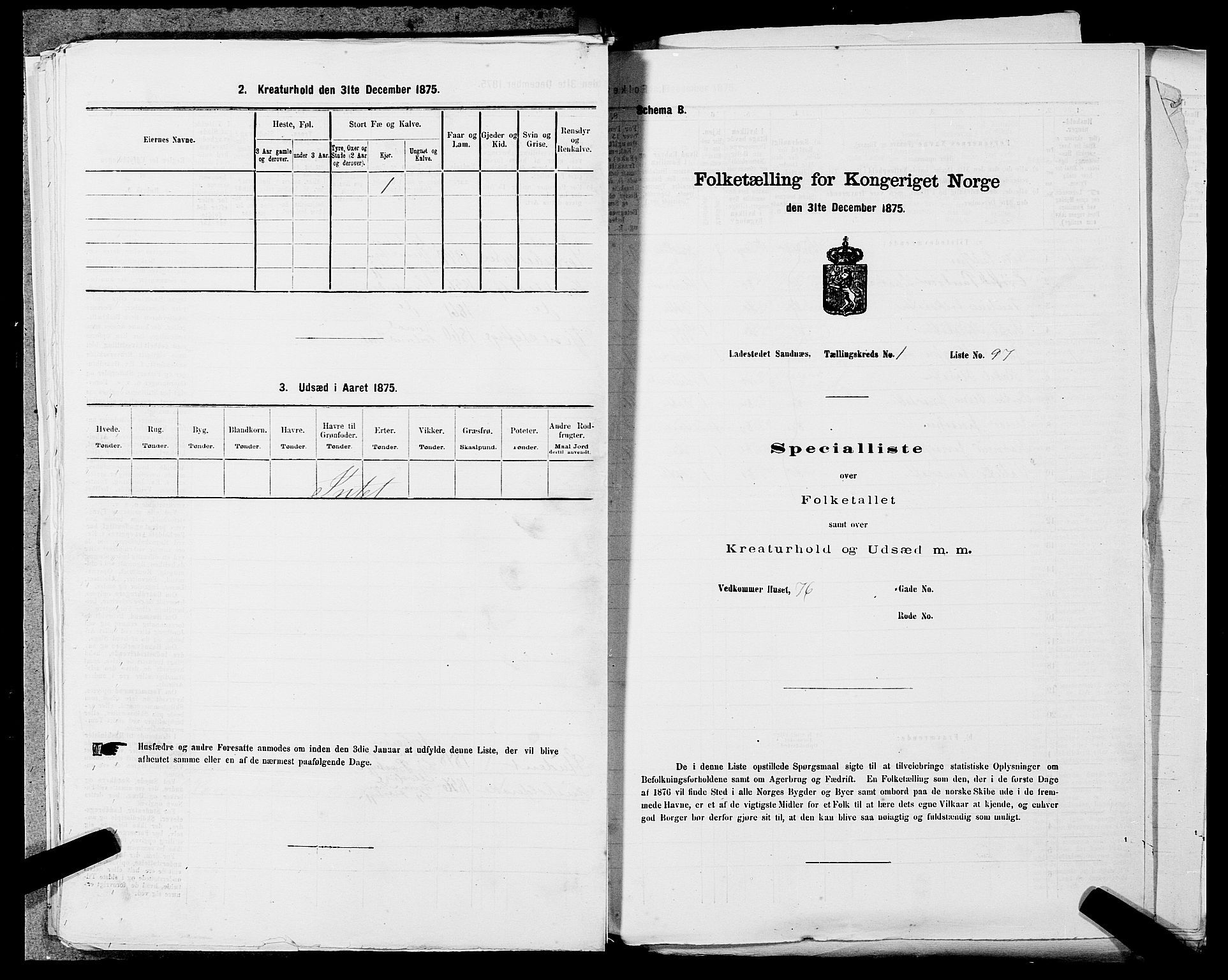 SAST, Folketelling 1875 for 1102B Høyland prestegjeld, Sandnes ladested, 1875, s. 203