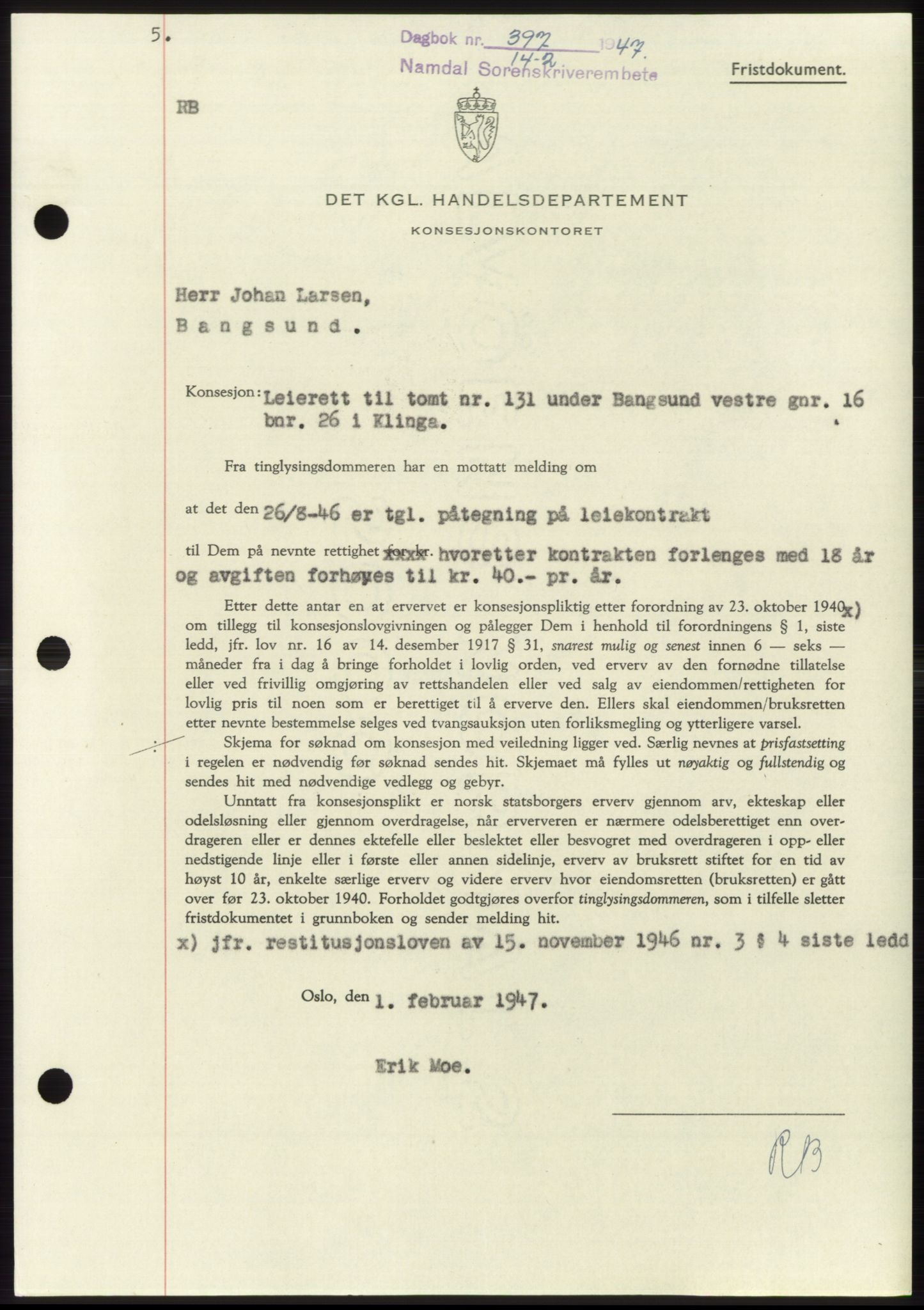 Namdal sorenskriveri, SAT/A-4133/1/2/2C: Pantebok nr. -, 1946-1947, Dagboknr: 397/1947
