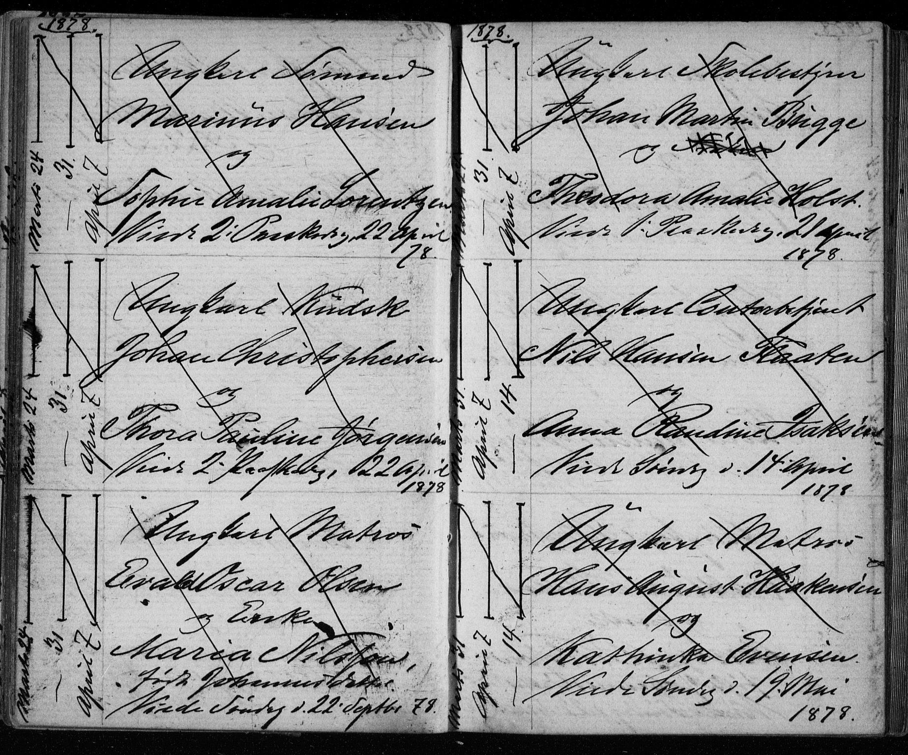 Bragernes kirkebøker, AV/SAKO-A-6/H/Ha/L0006: Lysningsprotokoll nr. 6, 1873-1896
