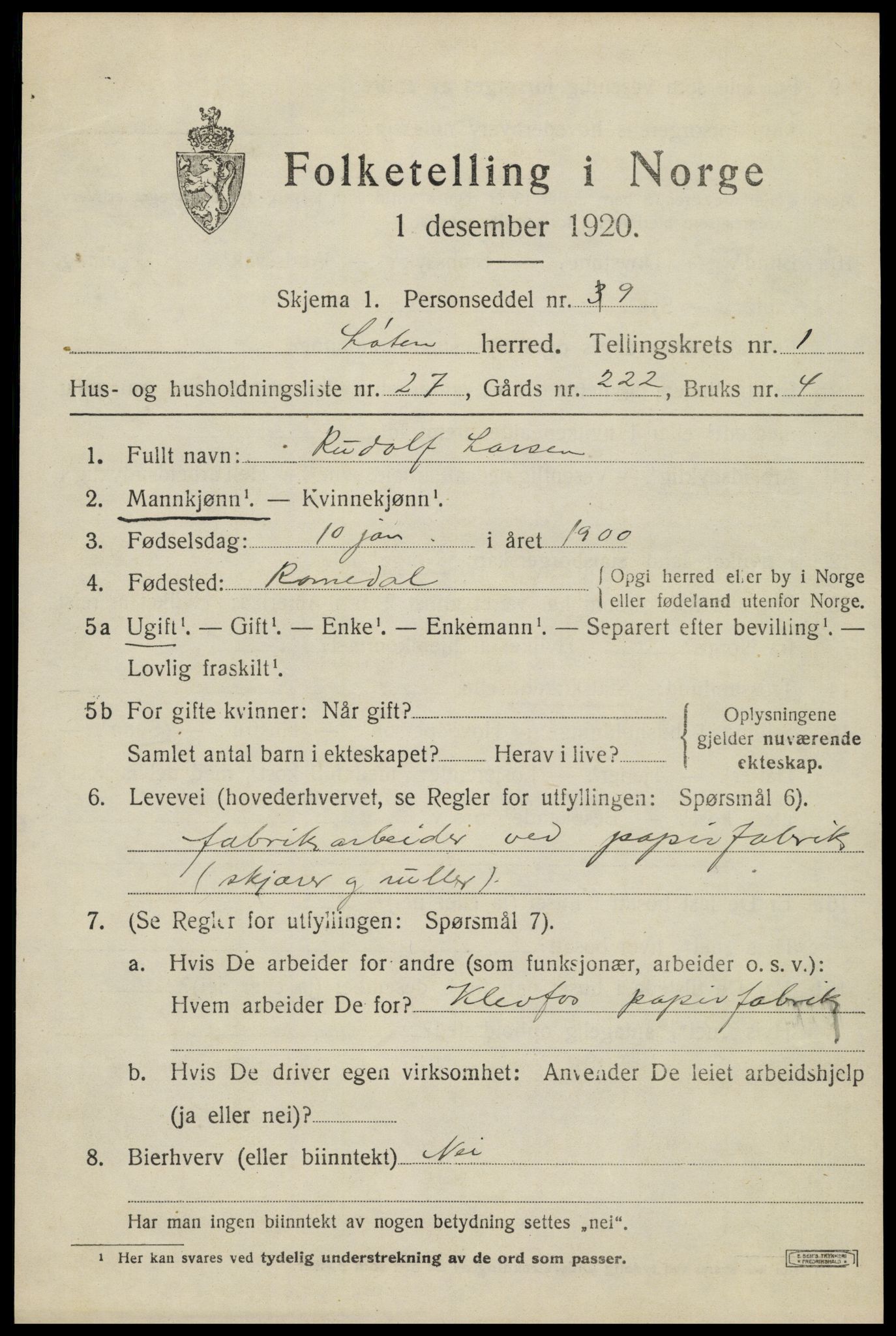 SAH, Folketelling 1920 for 0415 Løten herred, 1920, s. 2641