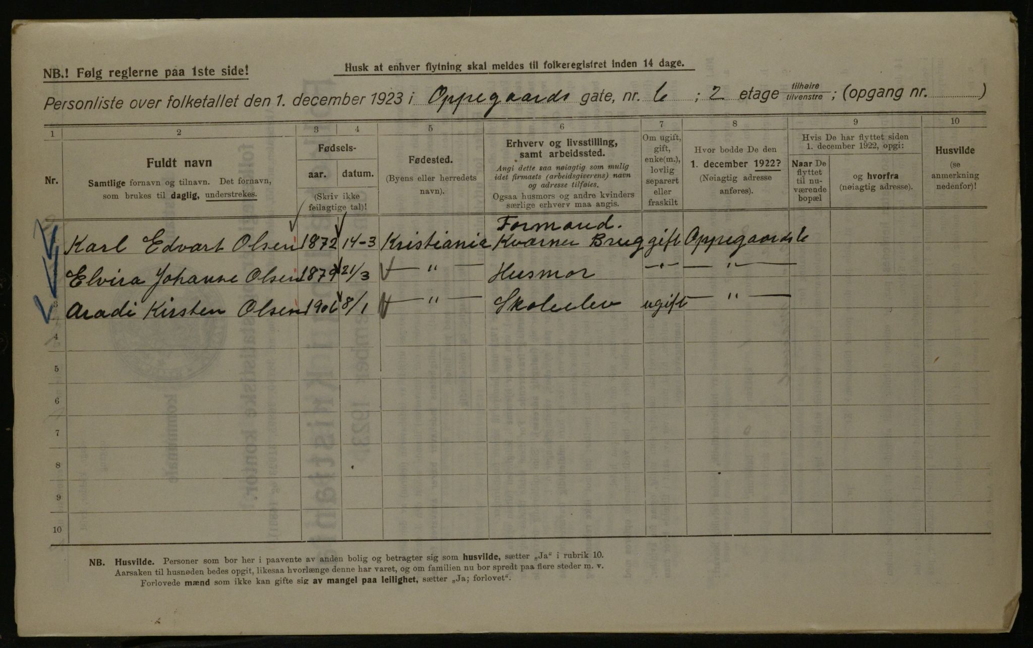 OBA, Kommunal folketelling 1.12.1923 for Kristiania, 1923, s. 83677