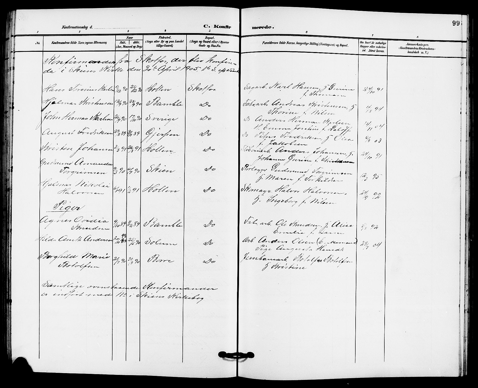 Solum kirkebøker, AV/SAKO-A-306/G/Gb/L0004: Klokkerbok nr. II 4, 1898-1905, s. 99