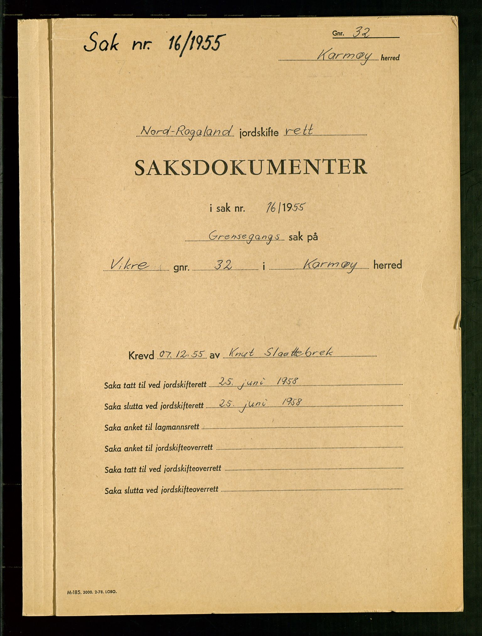 Nord-Rogaland jordskifterett, SAST/A-102427/Oc/L0008: Karmøy, 1955-1976, s. 1