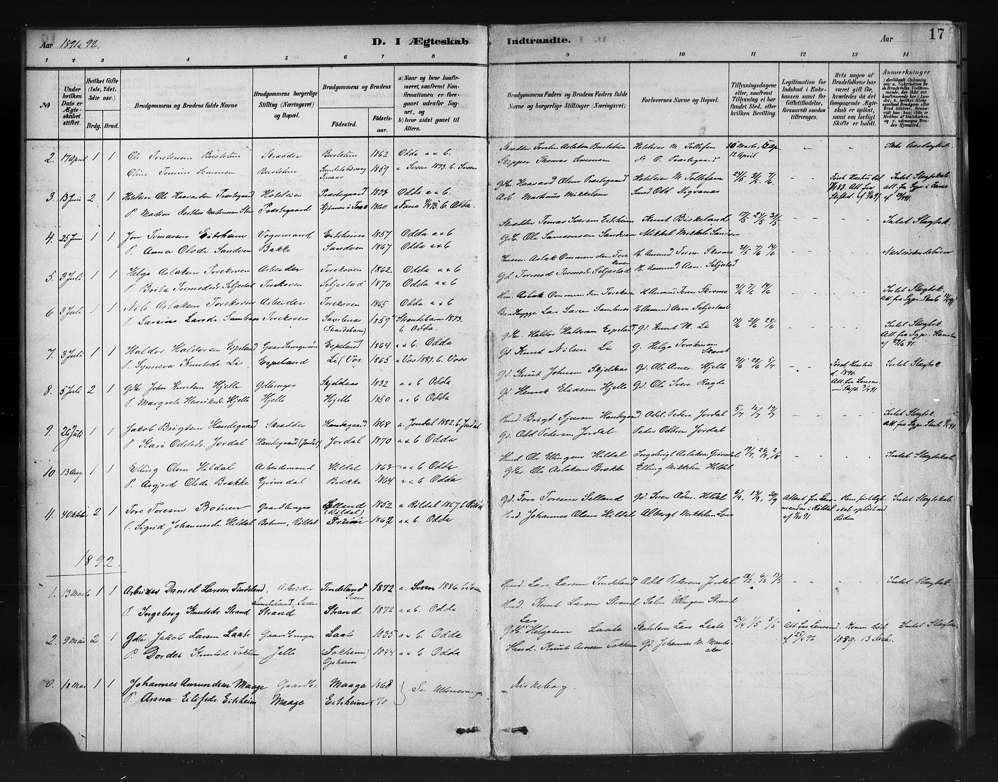 Odda Sokneprestembete, AV/SAB-A-77201/H/Haa: Ministerialbok nr. A 1, 1883-1919, s. 17