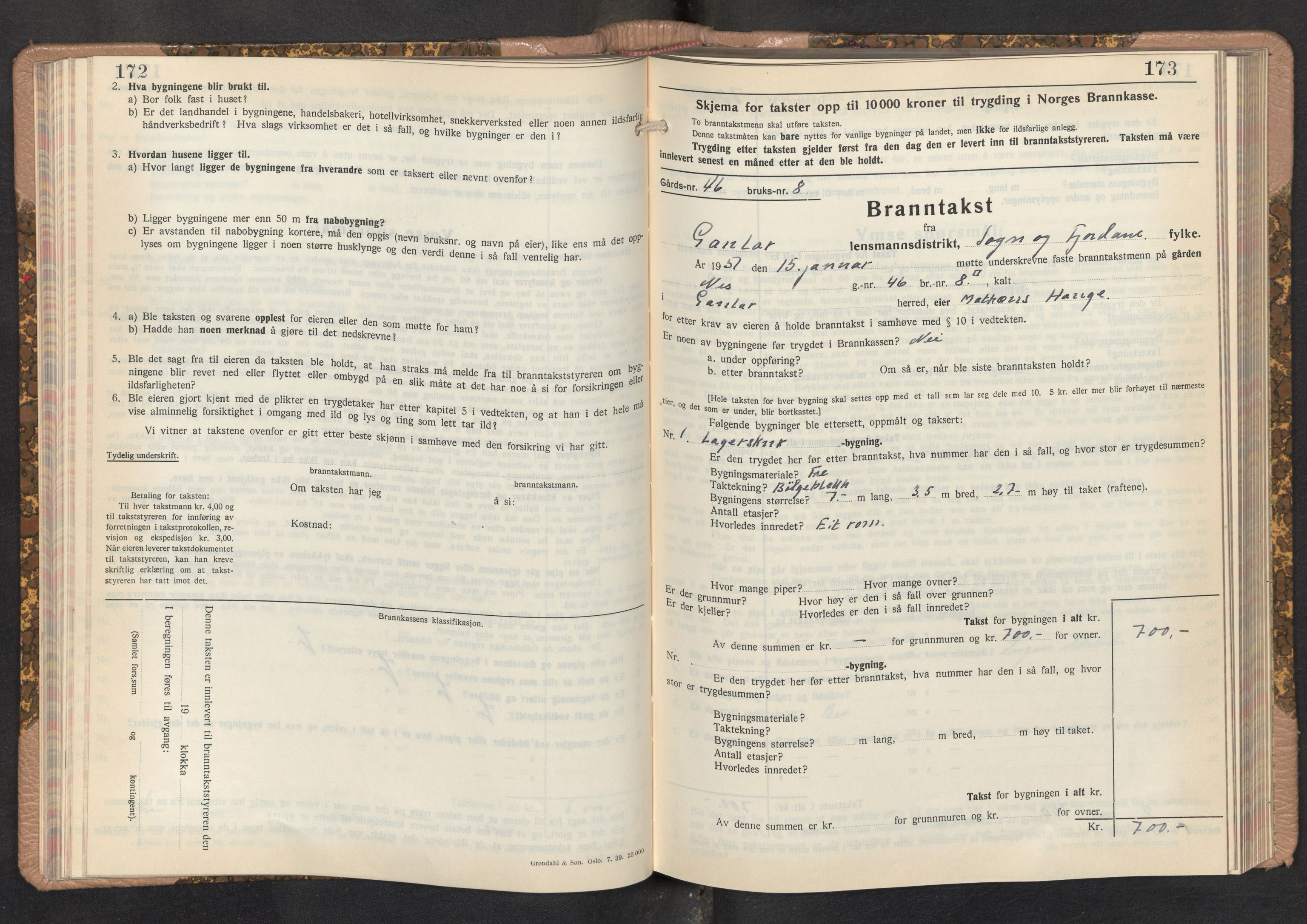Lensmannen i Gaular, AV/SAB-A-27601/0012/L0007: Branntakstprotokoll, skjematakst, 1943-1955, s. 172-173