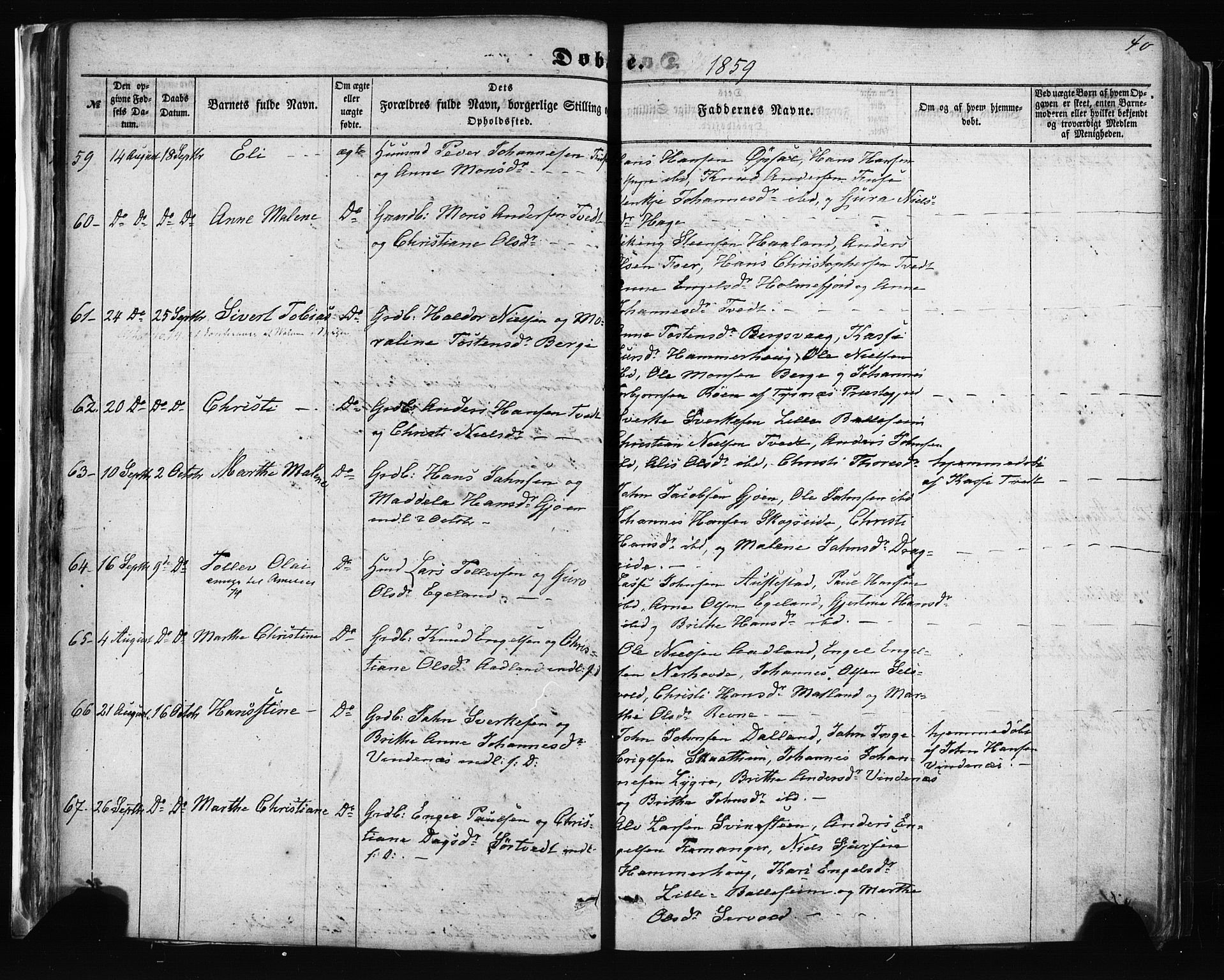 Fusa sokneprestembete, AV/SAB-A-75401/H/Haa: Ministerialbok nr. A 1I, 1855-1879, s. 40