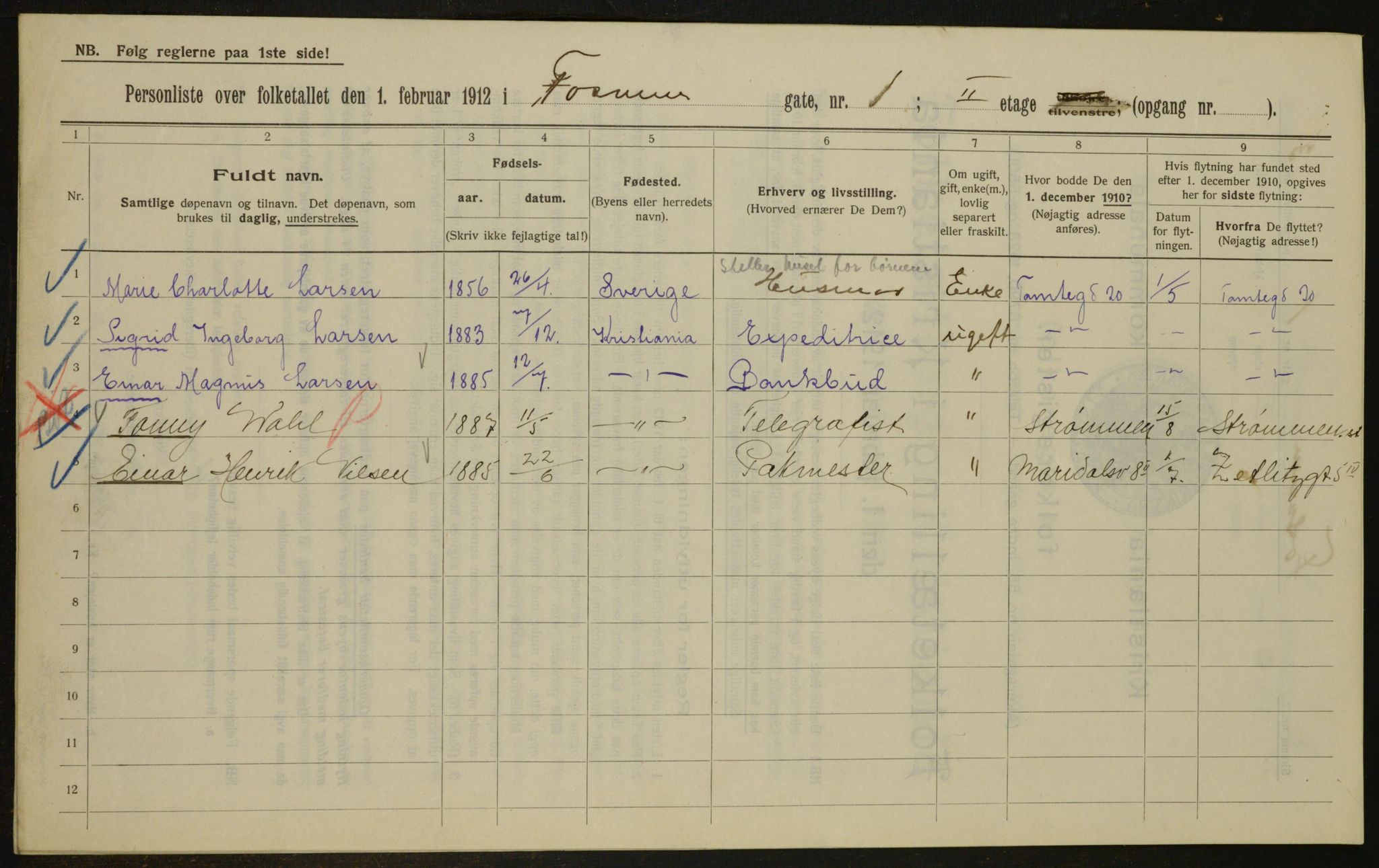 OBA, Kommunal folketelling 1.2.1912 for Kristiania, 1912, s. 24676