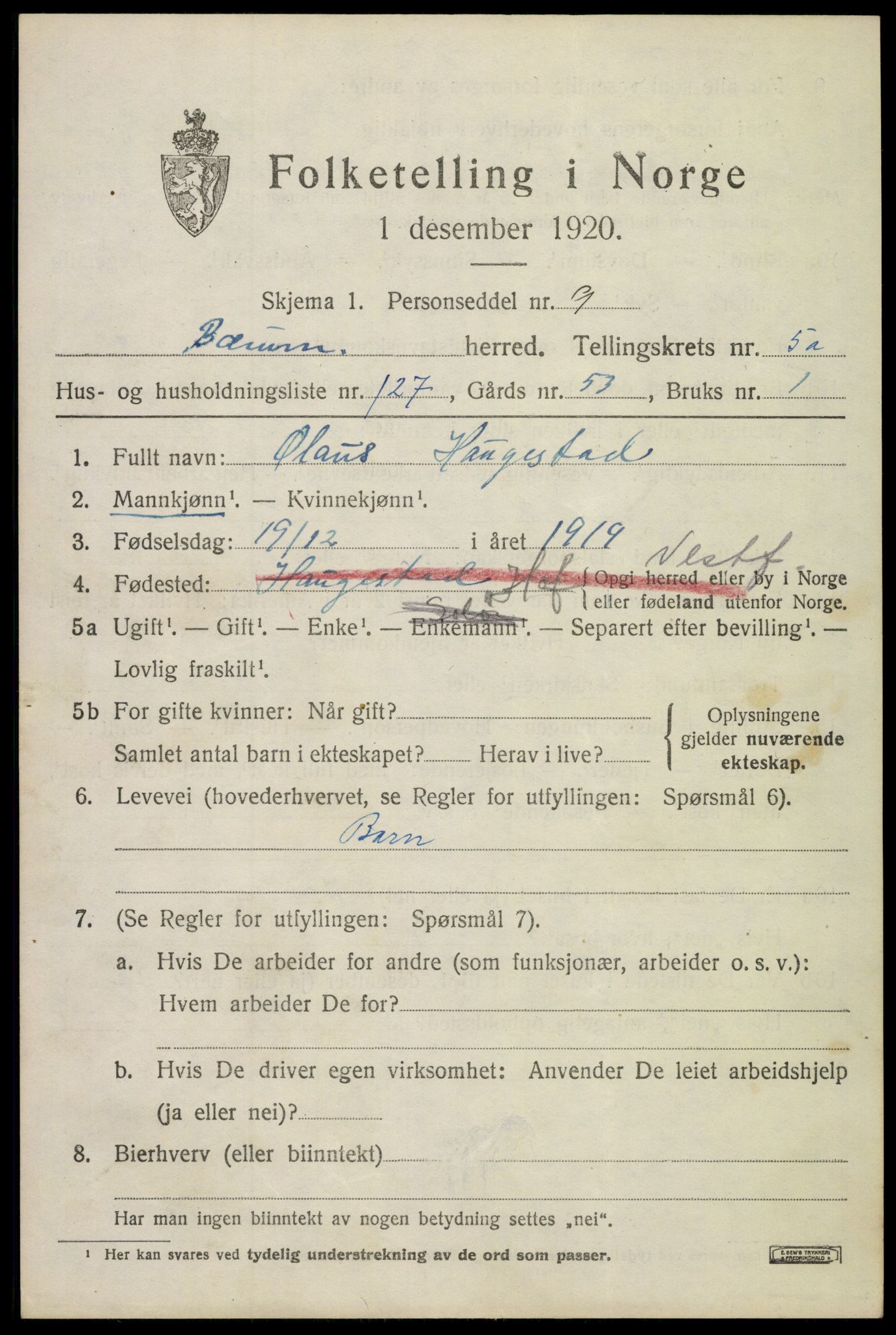 SAO, Folketelling 1920 for 0219 Bærum herred, 1920, s. 12142