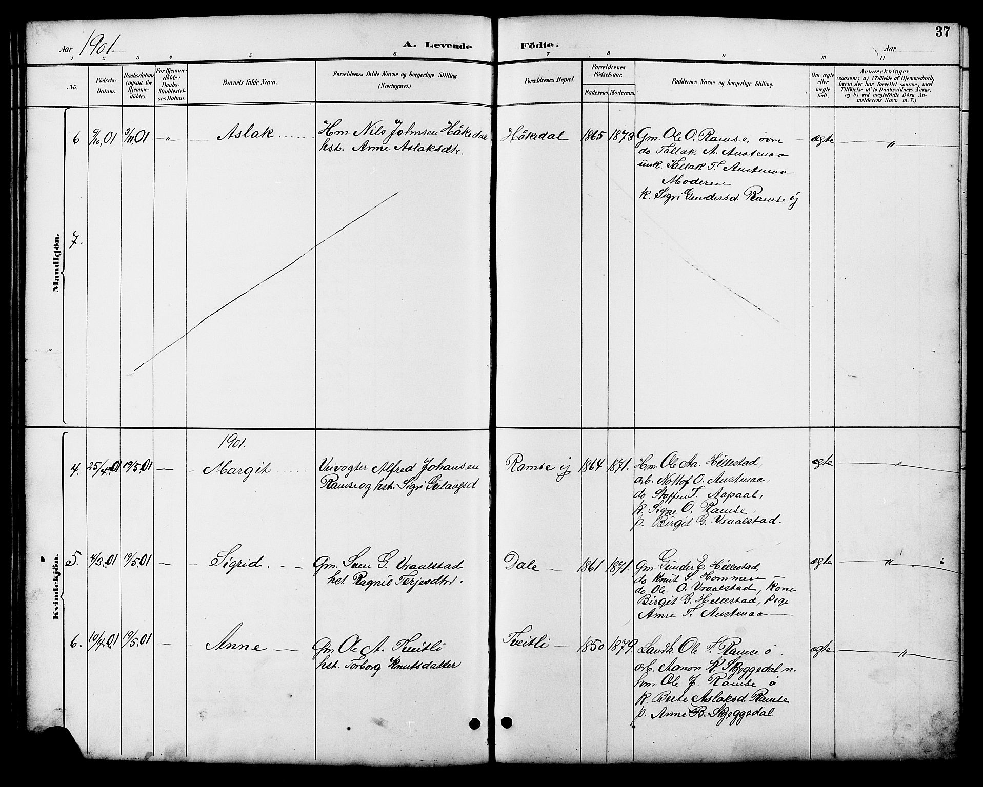 Åmli sokneprestkontor, SAK/1111-0050/F/Fb/Fbb/L0002: Klokkerbok nr. B 2, 1890-1905, s. 37