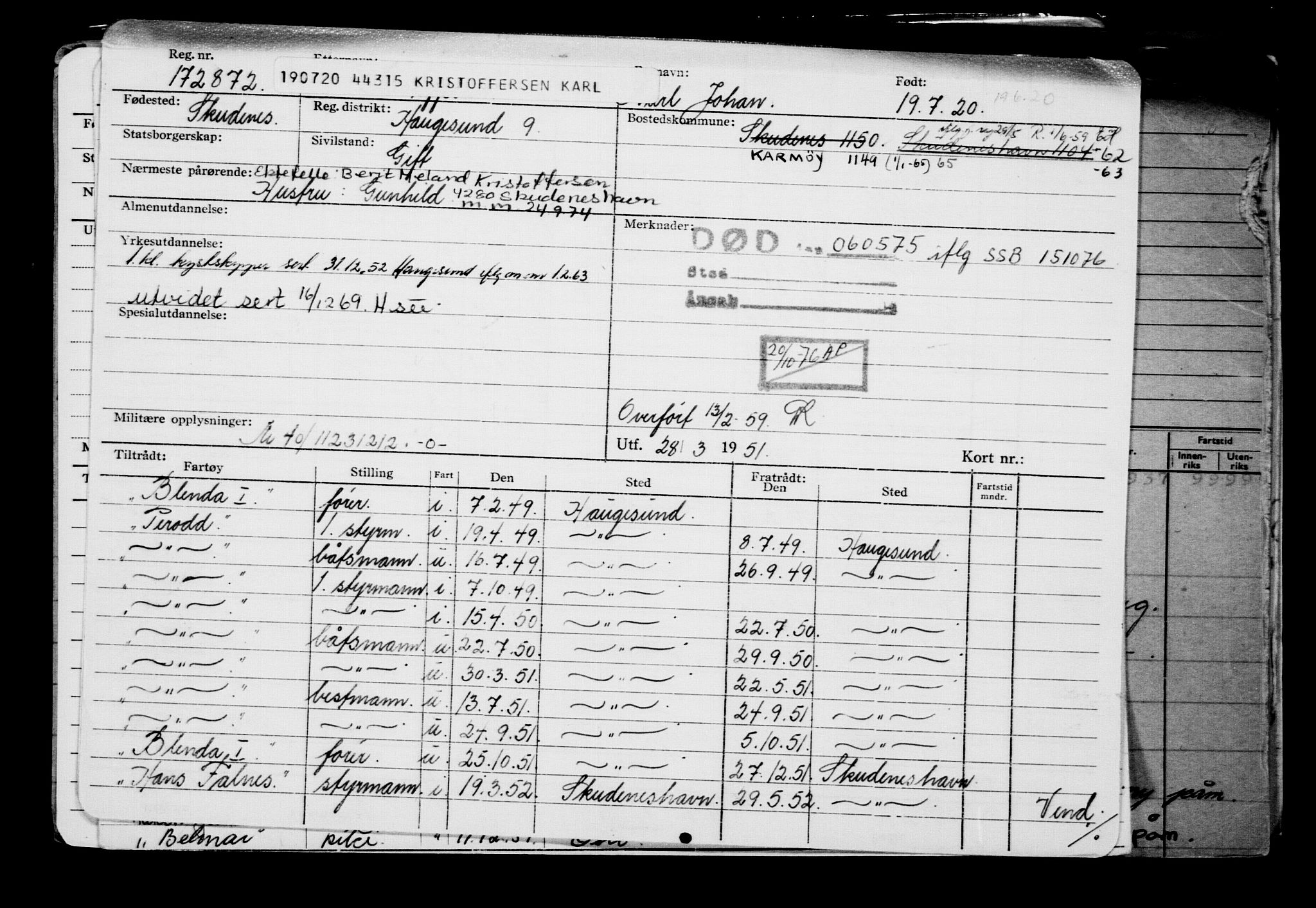 Direktoratet for sjømenn, AV/RA-S-3545/G/Gb/L0183: Hovedkort, 1920, s. 464