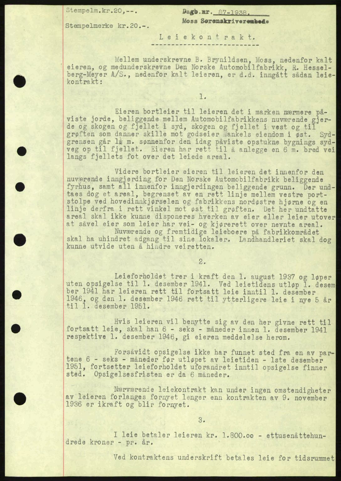 Moss sorenskriveri, SAO/A-10168: Pantebok nr. B4, 1937-1938, Dagboknr: 87/1938