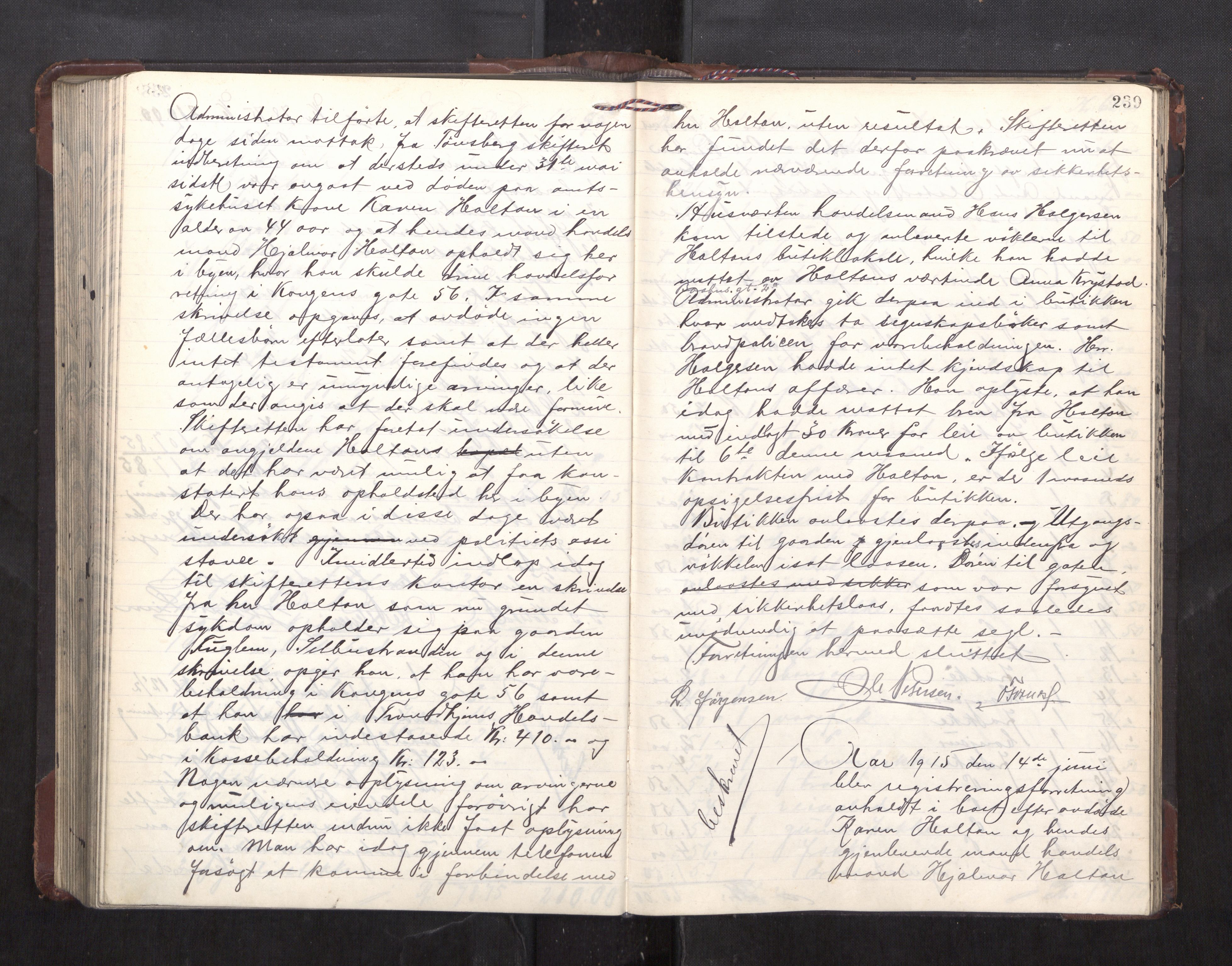 Trondheim byfogd, AV/SAT-A-0003/1/3/3C/L0034: Skifteregistreringsprotokoll - 1/12-21/11 (u/ register), 1913-1916, s. 239