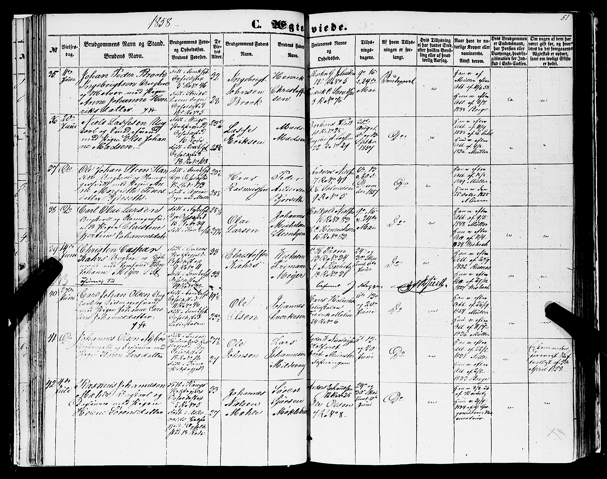Domkirken sokneprestembete, AV/SAB-A-74801/H/Haa/L0034: Ministerialbok nr. D 2, 1853-1874, s. 51