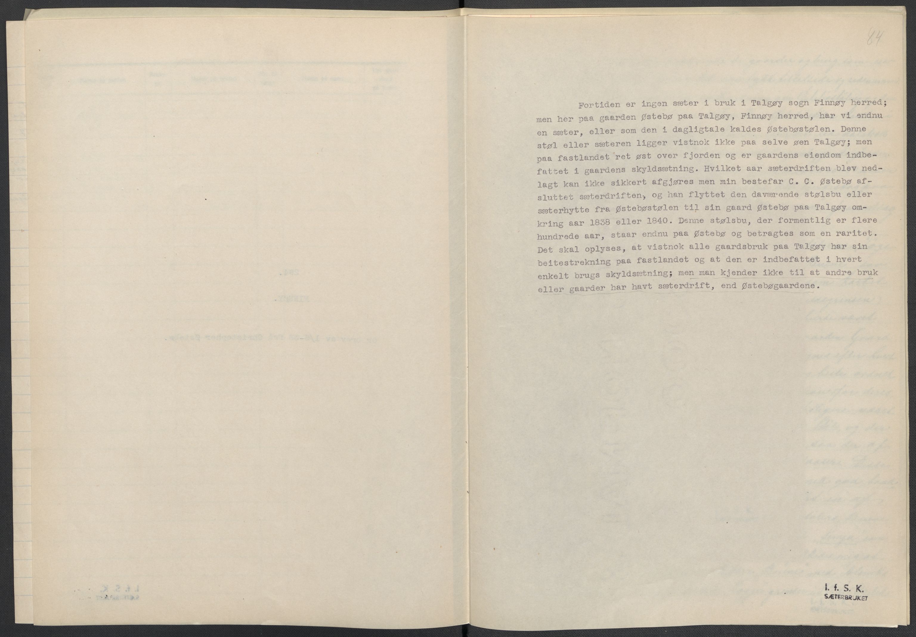 Instituttet for sammenlignende kulturforskning, AV/RA-PA-0424/F/Fc/L0009/0002: Eske B9: / Rogaland (perm XXIII), 1932-1938, s. 84