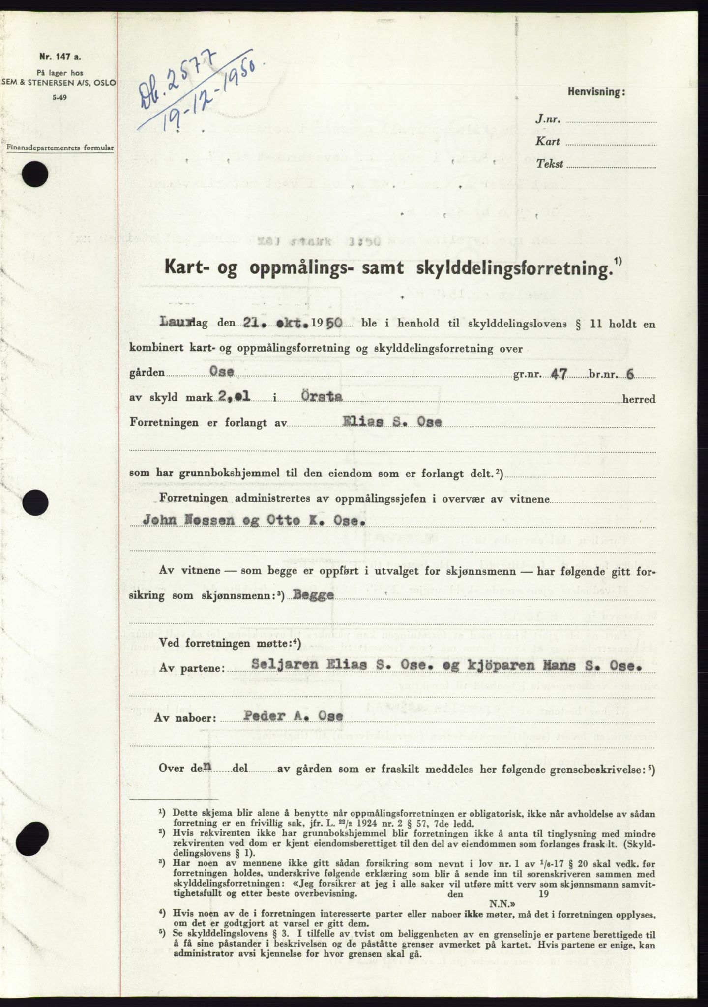 Søre Sunnmøre sorenskriveri, SAT/A-4122/1/2/2C/L0088: Pantebok nr. 14A, 1950-1951, Dagboknr: 2577/1950