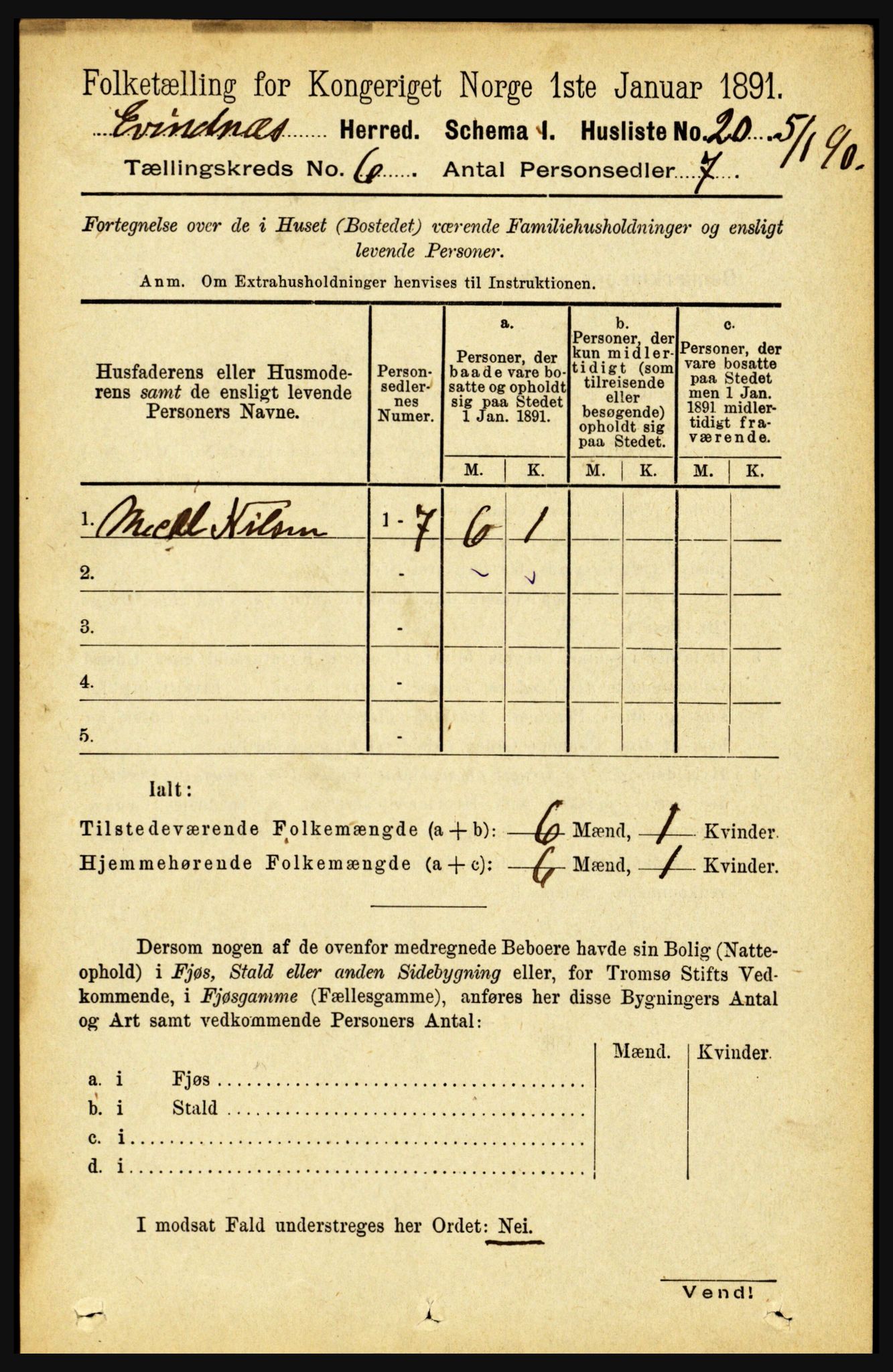 RA, Folketelling 1891 for 1853 Evenes herred, 1891, s. 1904