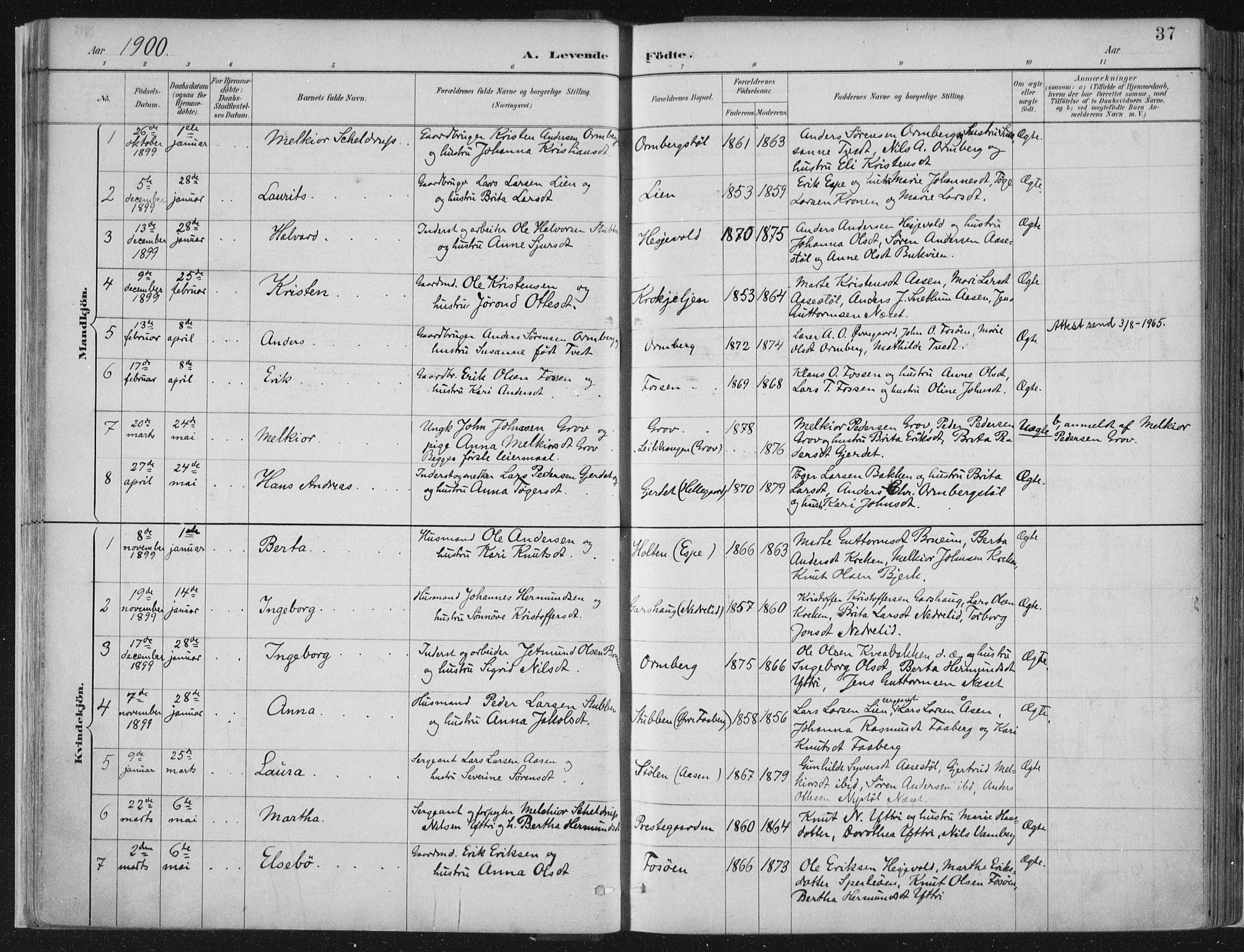 Jostedal sokneprestembete, AV/SAB-A-80601/H/Haa/Haab/L0001: Ministerialbok nr. B 1, 1887-1914, s. 37