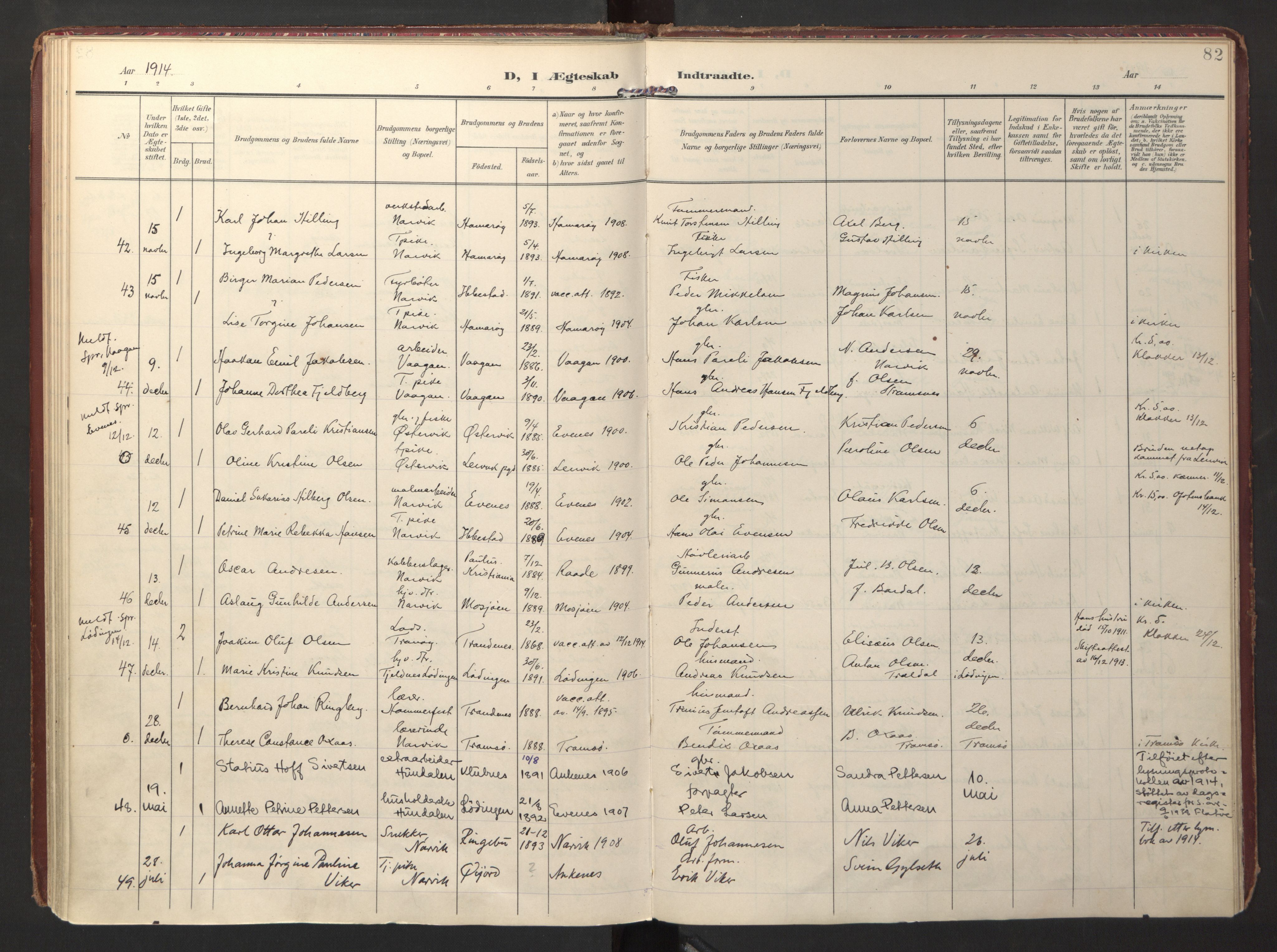 Ministerialprotokoller, klokkerbøker og fødselsregistre - Nordland, AV/SAT-A-1459/871/L0999: Ministerialbok nr. 871A15, 1902-1917, s. 82
