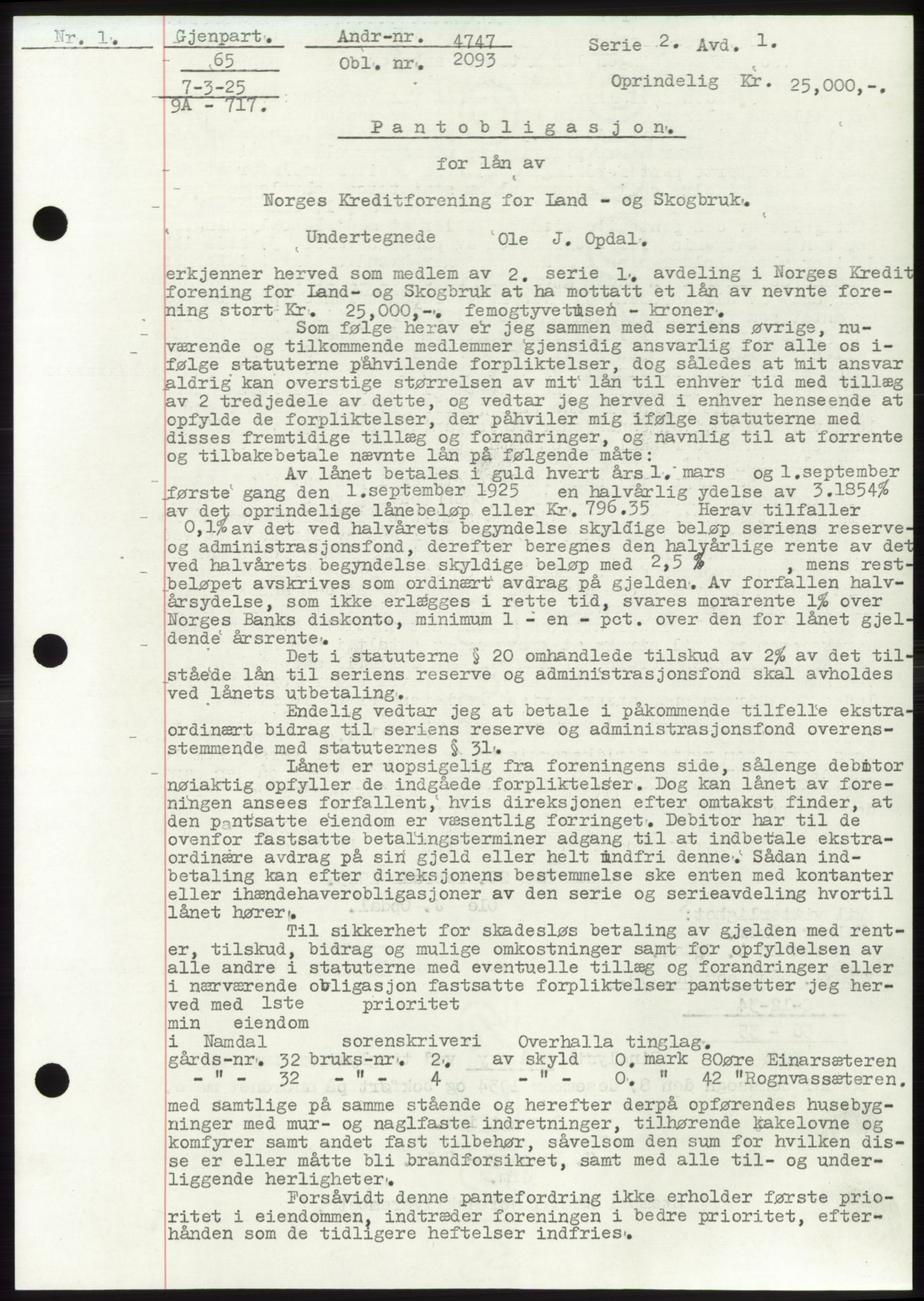 Namdal sorenskriveri, SAT/A-4133/1/2/2C: Pantebok nr. -, 1922-1925, Tingl.dato: 07.03.1925