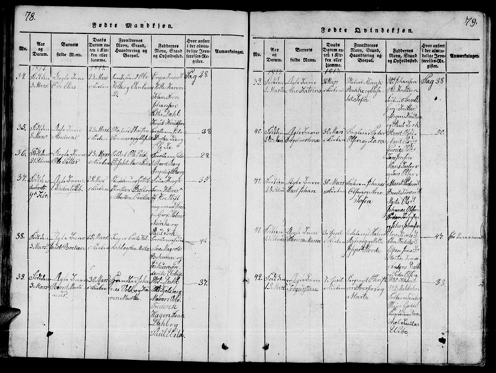 Ministerialprotokoller, klokkerbøker og fødselsregistre - Sør-Trøndelag, AV/SAT-A-1456/601/L0043: Ministerialbok nr. 601A11, 1815-1821, s. 78-79