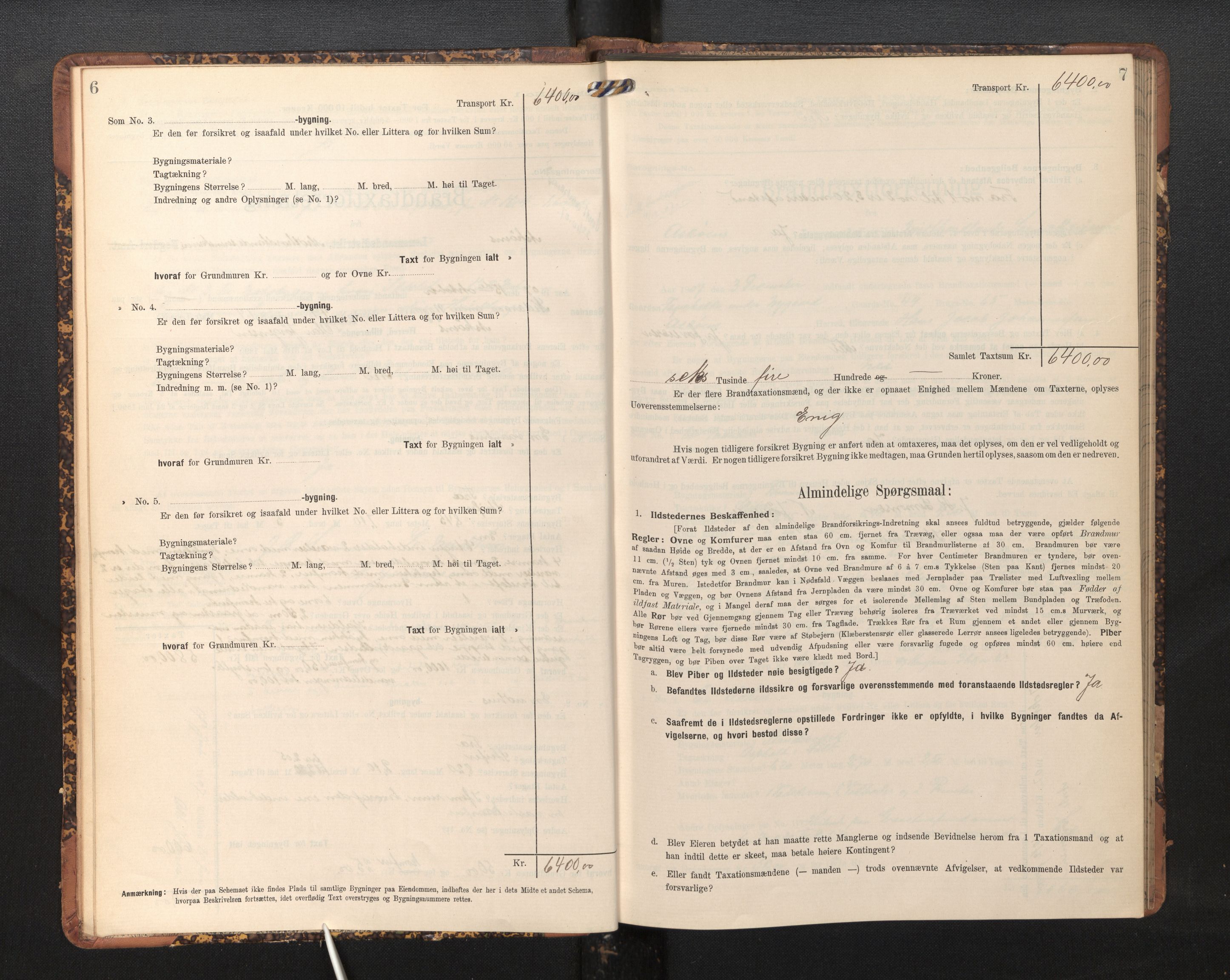 Lensmannen i Askøy, AV/SAB-A-31001/0012/L0006: Branntakstprotokoll, skjematakst, Laksevåg, 1907-1917, s. 6-7