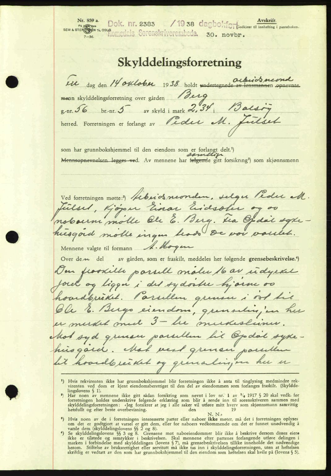 Romsdal sorenskriveri, SAT/A-4149/1/2/2C: Pantebok nr. A5, 1938-1938, Dagboknr: 2383/1938