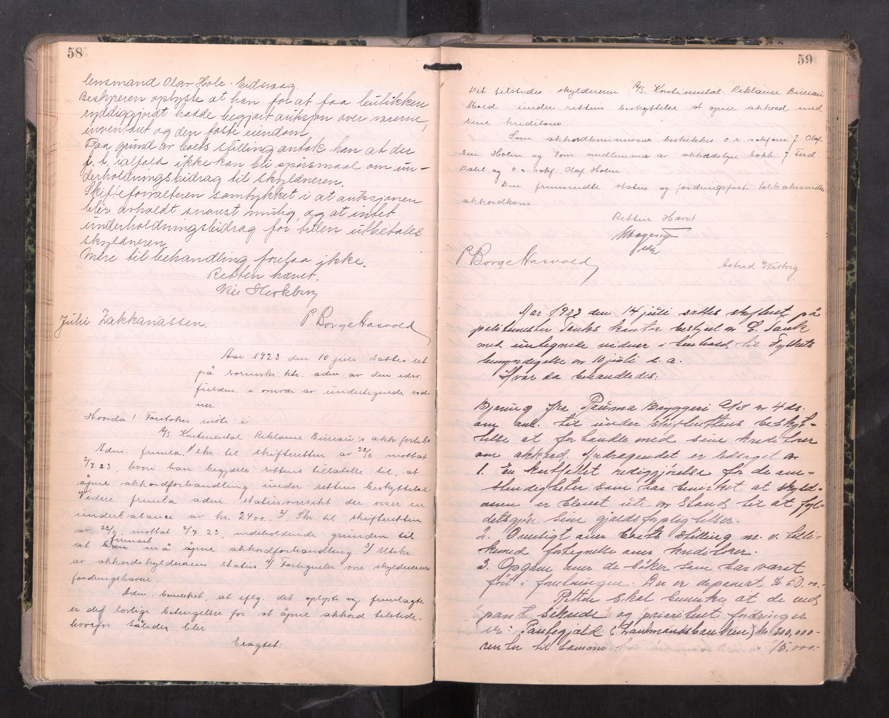 Romsdal sorenskriveri, AV/SAT-A-4149/1/3/3B/L0009: Skiftebehandlingsprotokoll, 1922-1928, s. 58-59