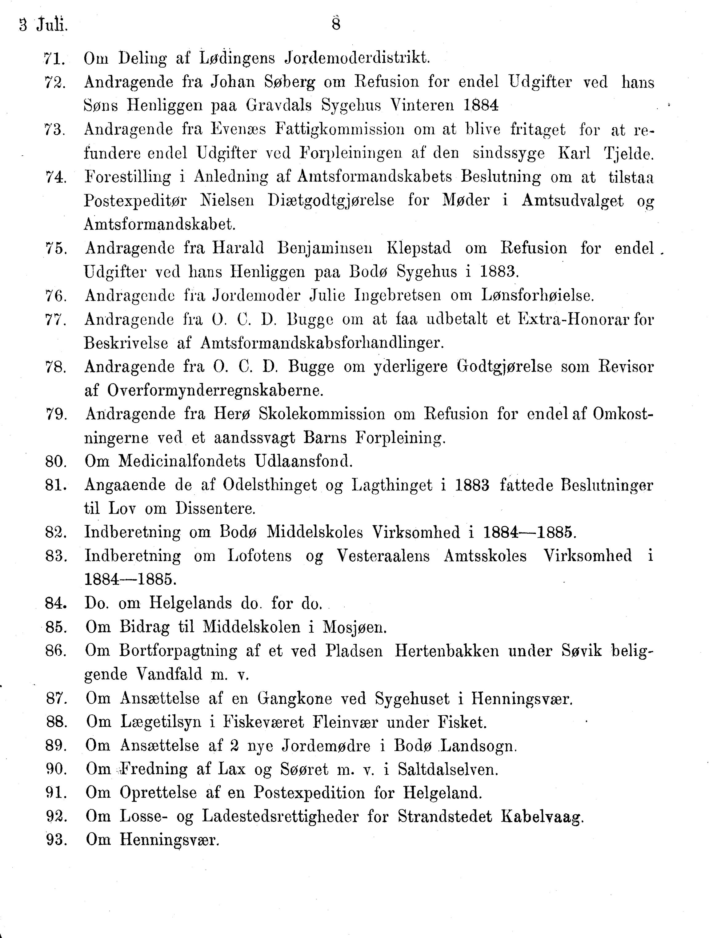 Nordland Fylkeskommune. Fylkestinget, AIN/NFK-17/176/A/Ac/L0014: Fylkestingsforhandlinger 1881-1885, 1881-1885