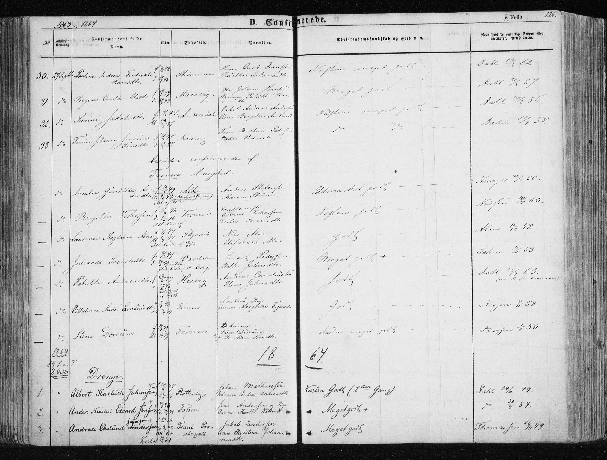 Tromsøysund sokneprestkontor, AV/SATØ-S-1304/G/Ga/L0001kirke: Ministerialbok nr. 1, 1856-1867, s. 126