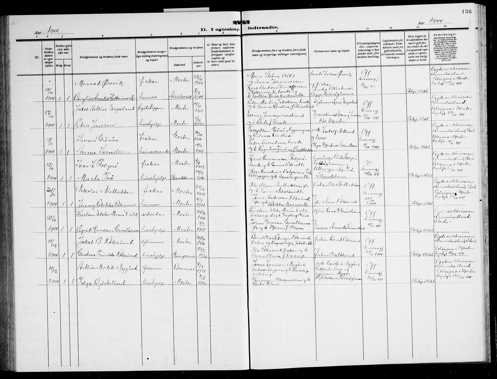 Finnås sokneprestembete, AV/SAB-A-99925/H/Ha/Hab/Haba/L0005: Klokkerbok nr. A 5, 1924-1945, s. 136
