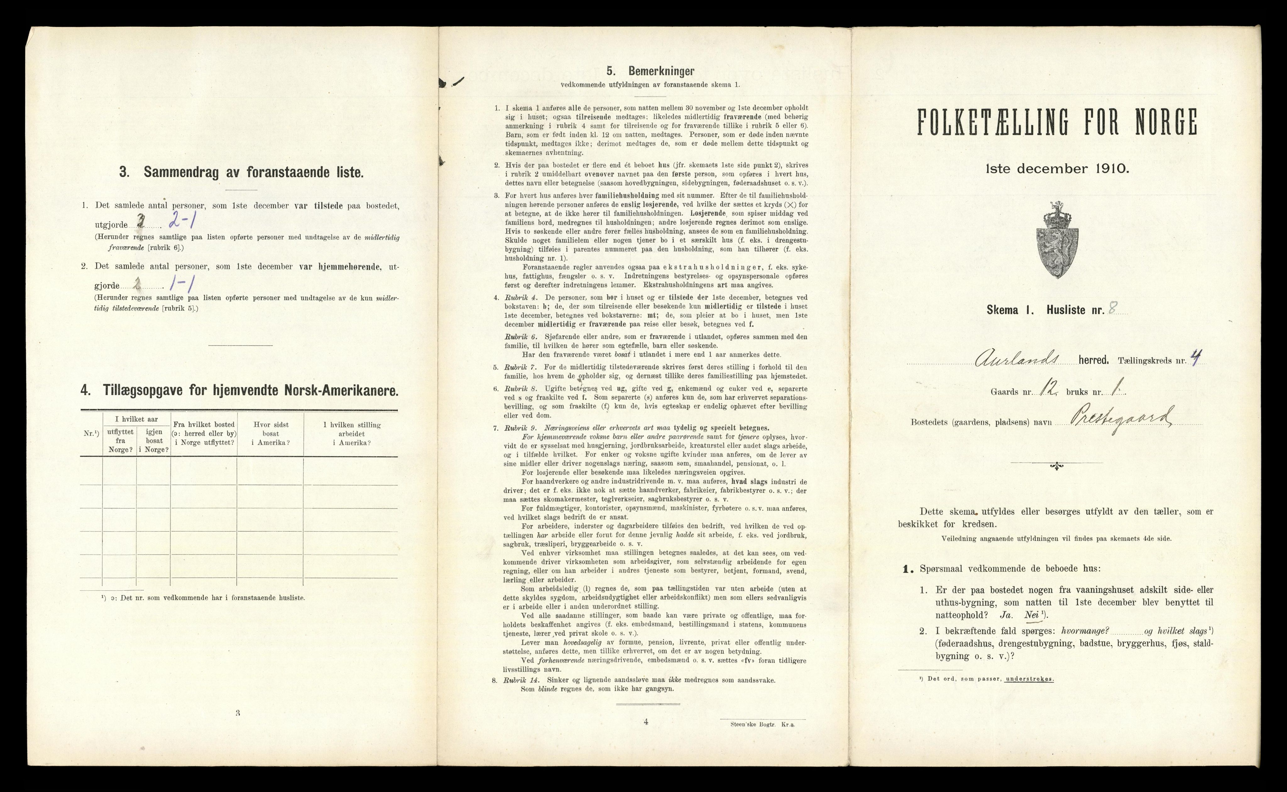 RA, Folketelling 1910 for 1421 Aurland herred, 1910, s. 275