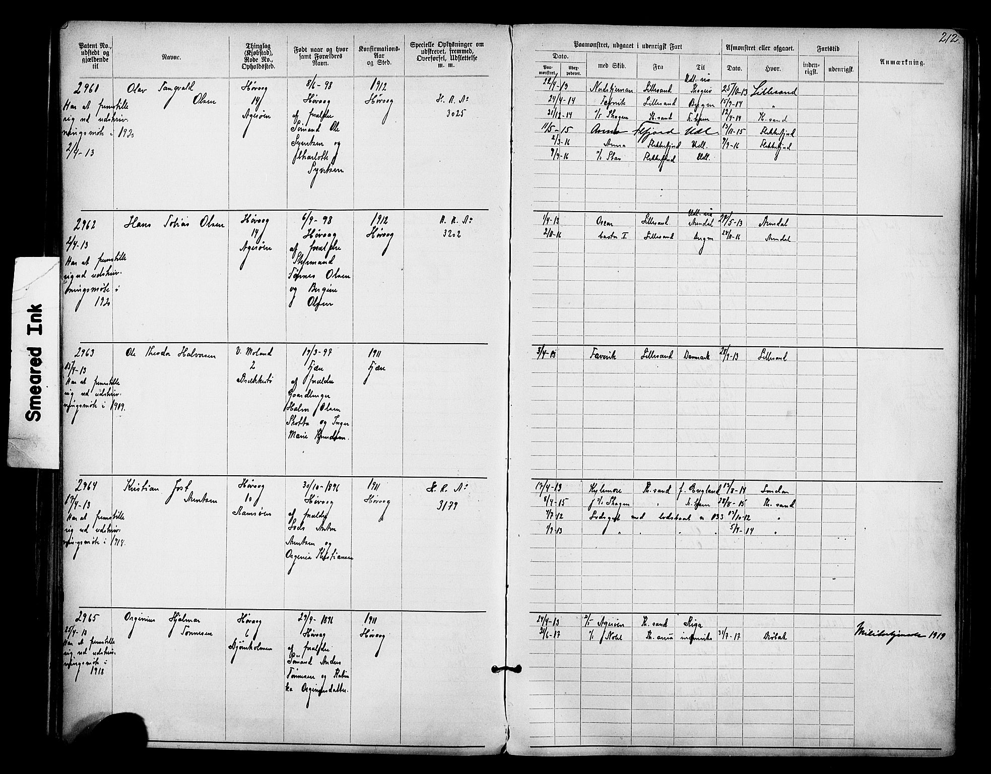 Lillesand mønstringskrets, AV/SAK-2031-0014/F/Fa/L0003: Annotasjonsrulle nr 1911-3489 med register, W-9, 1891-1932, s. 243