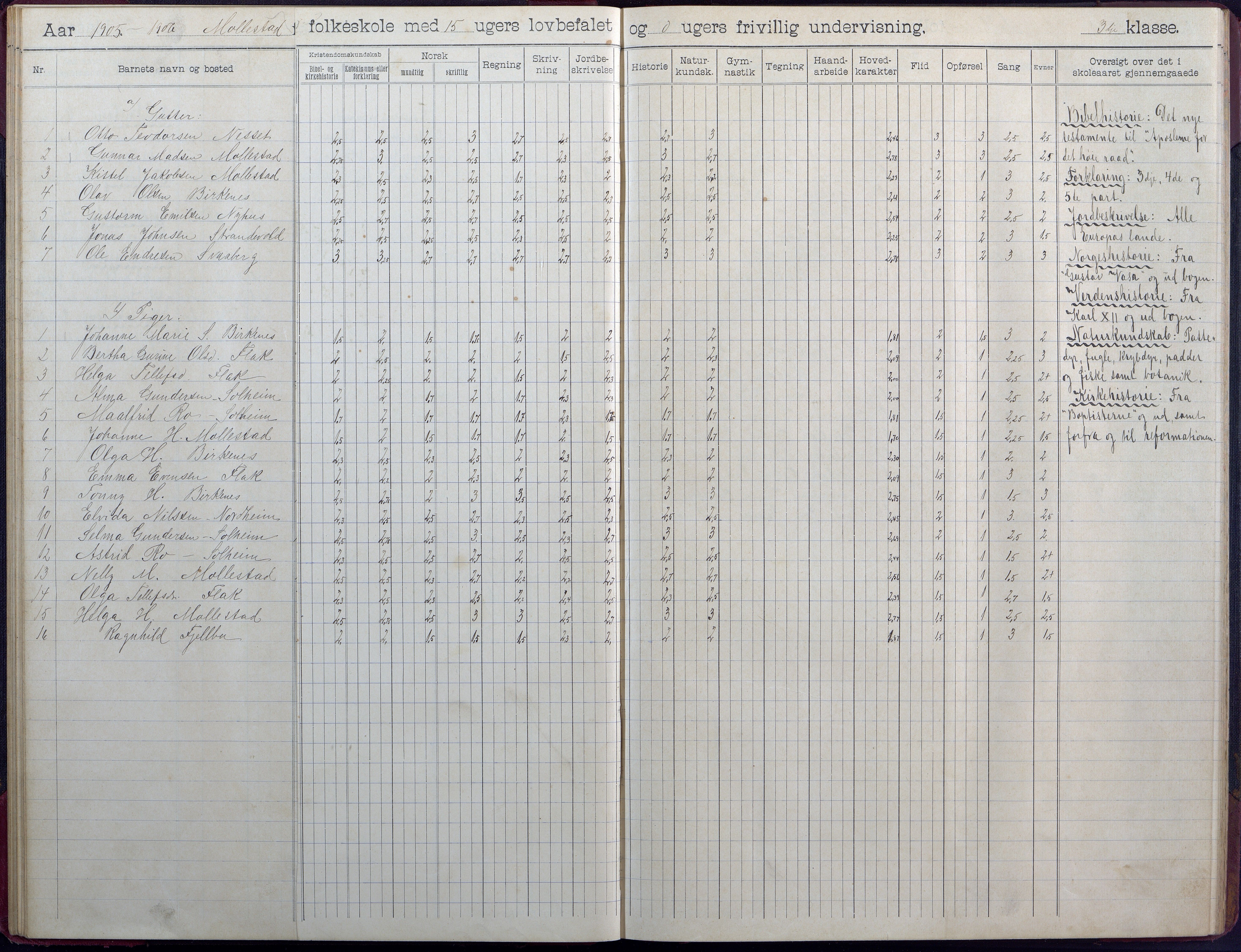 Birkenes kommune, Birkenes krets/Birkeland folkeskole frem til 1991, AAKS/KA0928-550a_91/F02/L0006: Skoleprotokoll, 1901-1915