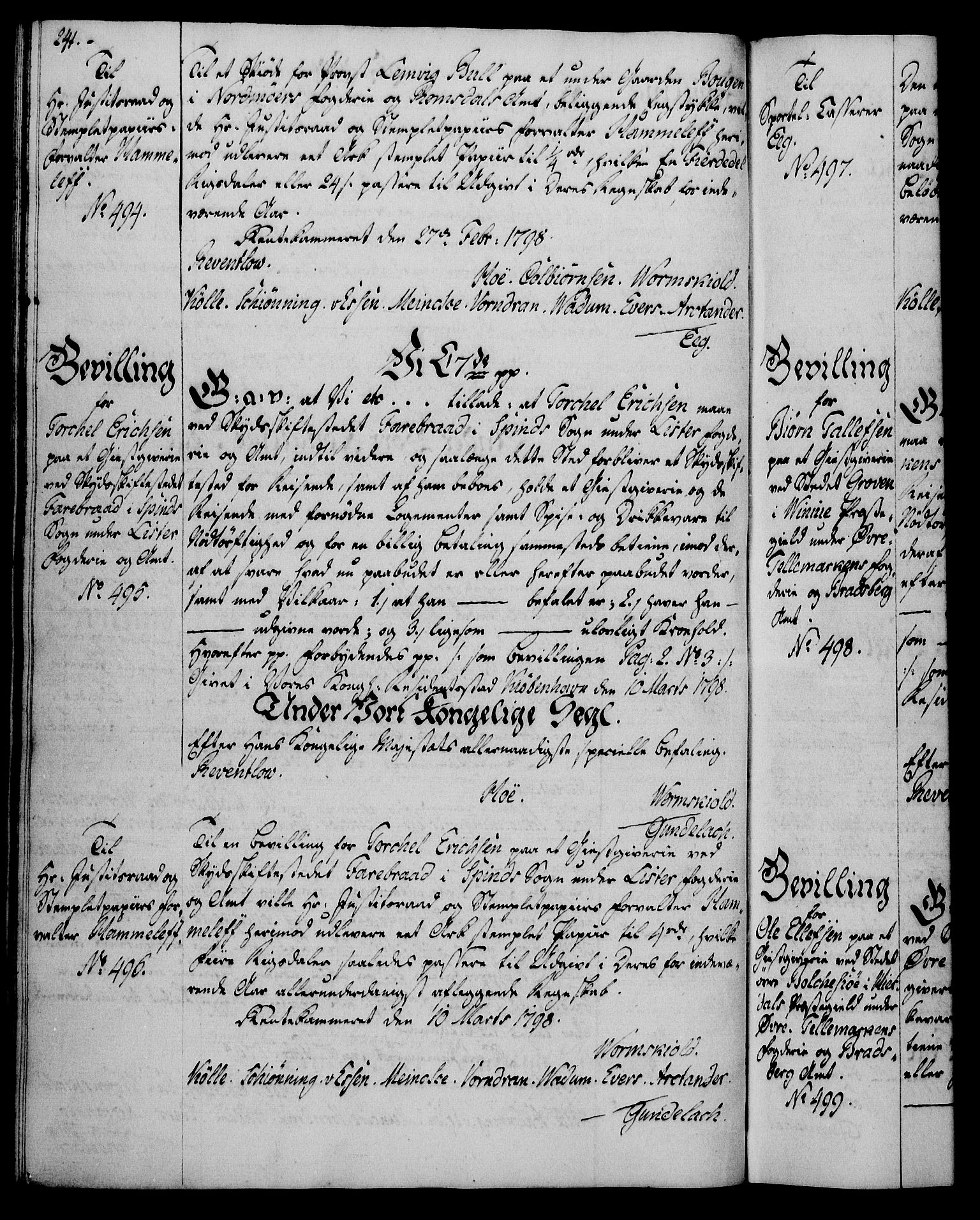 Rentekammeret, Kammerkanselliet, AV/RA-EA-3111/G/Gg/Gga/L0016: Norsk ekspedisjonsprotokoll med register (merket RK 53.16), 1794-1800, s. 241