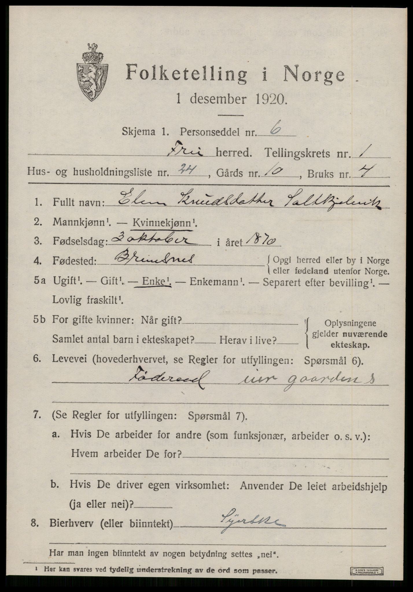 SAT, Folketelling 1920 for 1556 Frei herred, 1920, s. 761