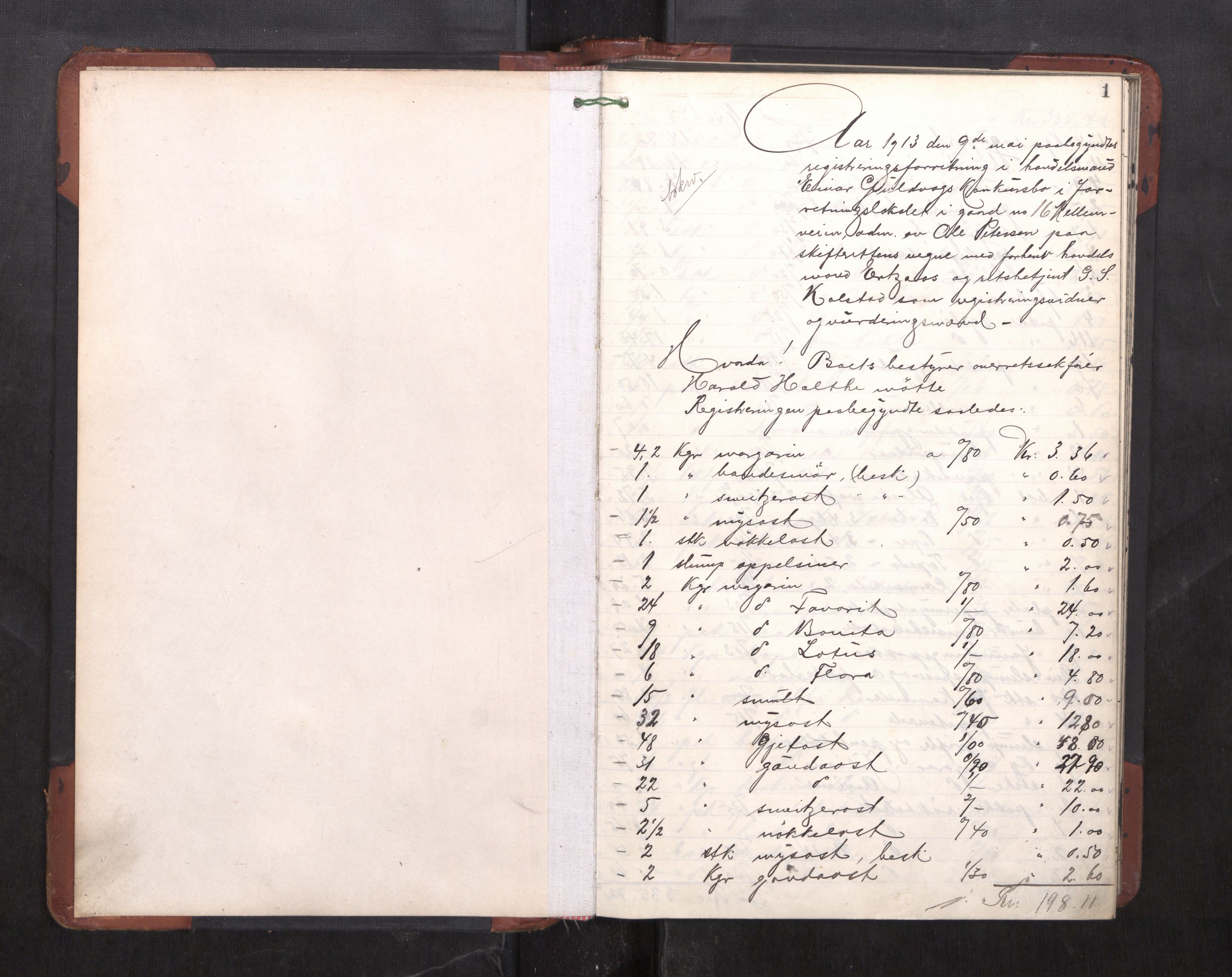 Trondheim byfogd, AV/SAT-A-0003/1/3/3C/L0033: Skifteregistreringsprotokoll - 4/6-11/3 (u/ register), 1913-1915, s. 1