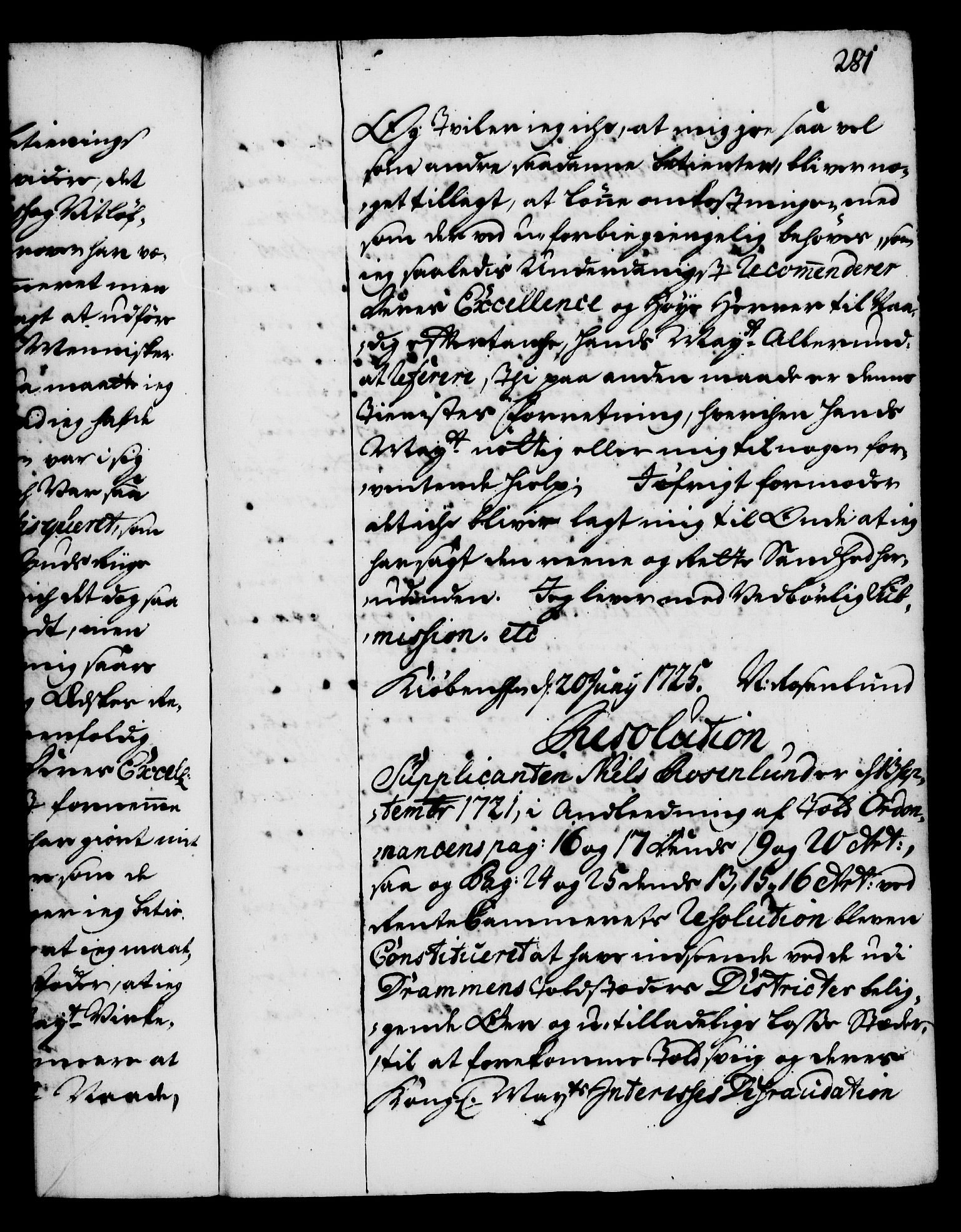 Rentekammeret, Kammerkanselliet, AV/RA-EA-3111/G/Gg/Gga/L0002: Norsk ekspedisjonsprotokoll med register (merket RK 53.2), 1723-1727, s. 281