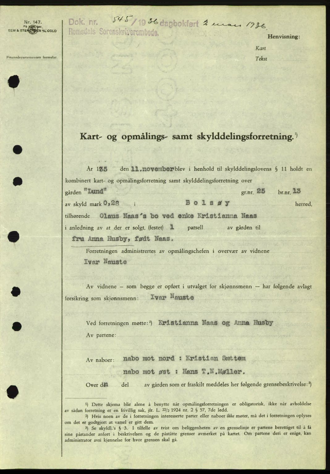 Romsdal sorenskriveri, SAT/A-4149/1/2/2C: Pantebok nr. A1, 1936-1936, Dagboknr: 545/1936