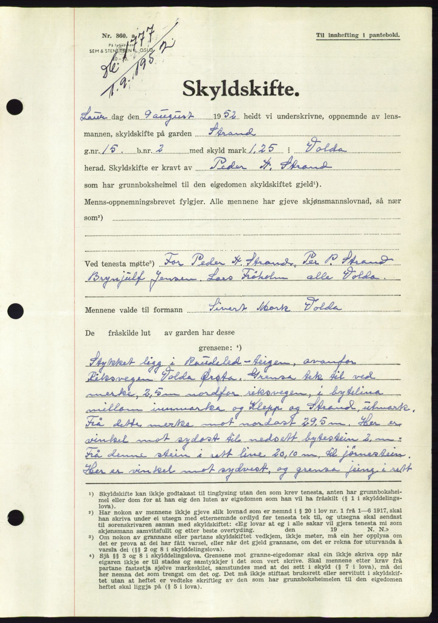 Søre Sunnmøre sorenskriveri, AV/SAT-A-4122/1/2/2C/L0092: Pantebok nr. 18A, 1952-1952, Dagboknr: 1777/1952