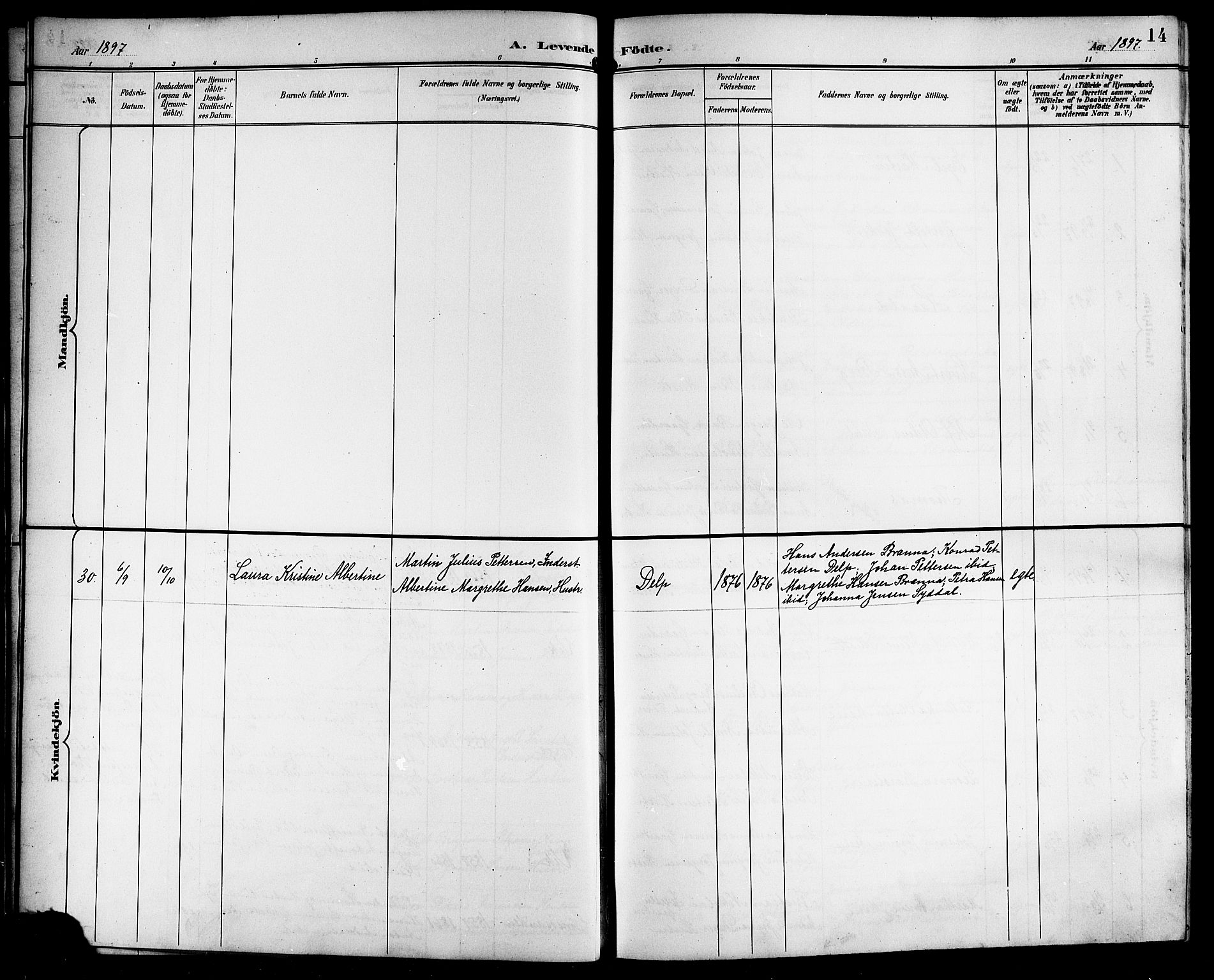 Ministerialprotokoller, klokkerbøker og fødselsregistre - Nordland, AV/SAT-A-1459/876/L1105: Klokkerbok nr. 876C04, 1896-1914, s. 14
