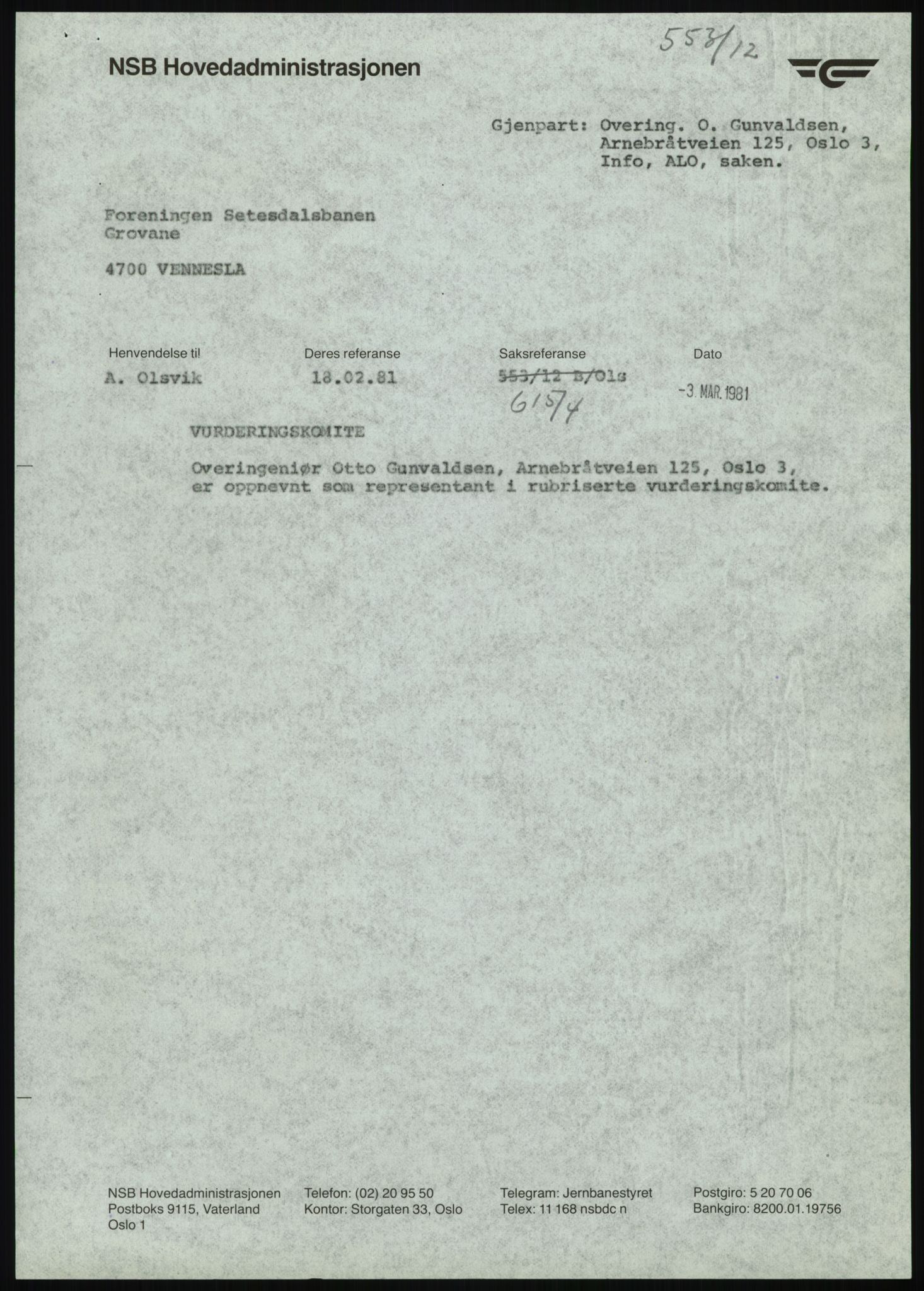 Norges Statsbaner, Driftsavdelingen, AV/RA-S-5409/D/L0158/0003: Åpning og nedleggelse av banesterkninger / Nedleggelse av Setesdalsbanen, 1958-1981, s. 3