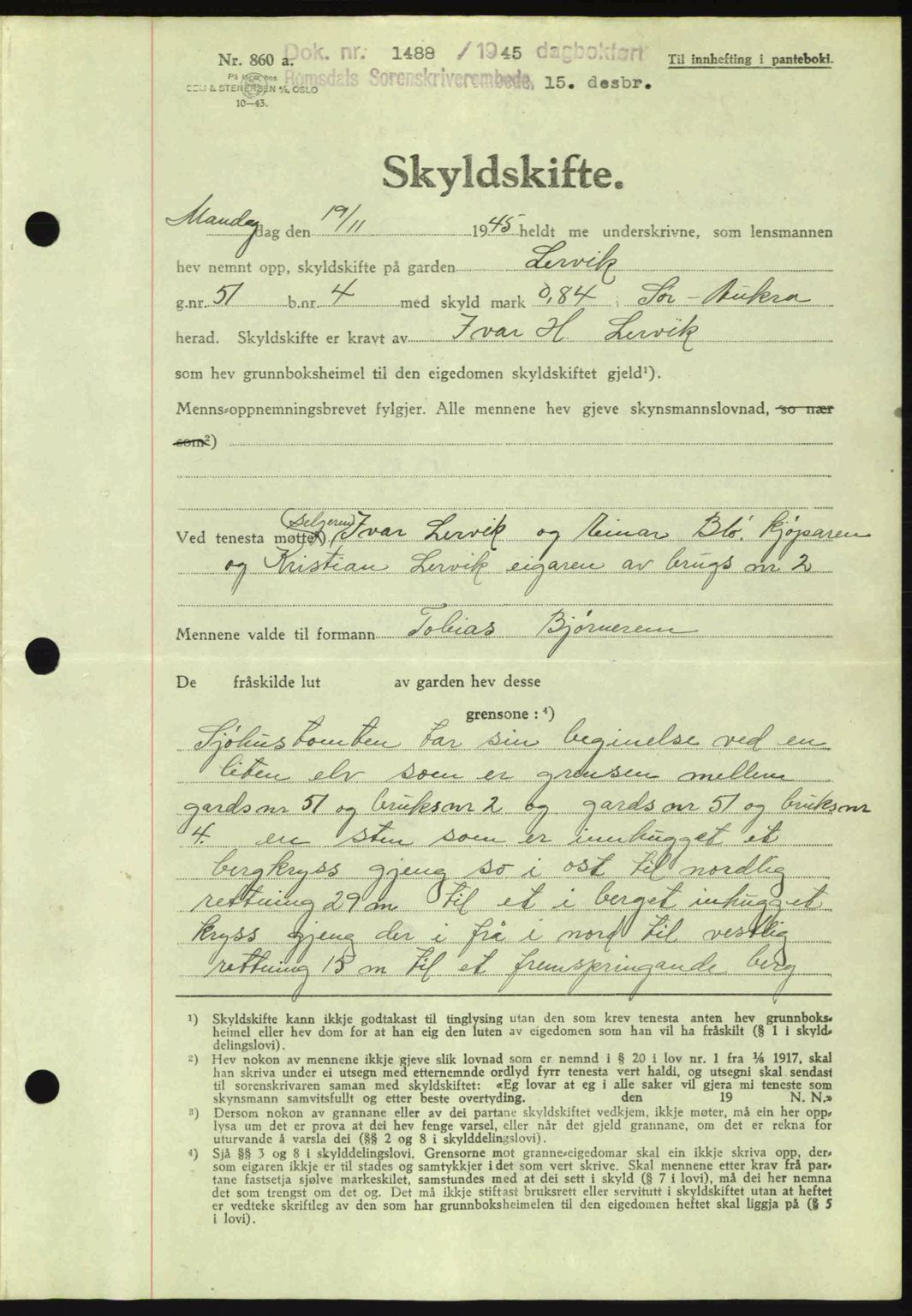 Romsdal sorenskriveri, AV/SAT-A-4149/1/2/2C: Pantebok nr. A18, 1945-1945, Dagboknr: 1488/1945