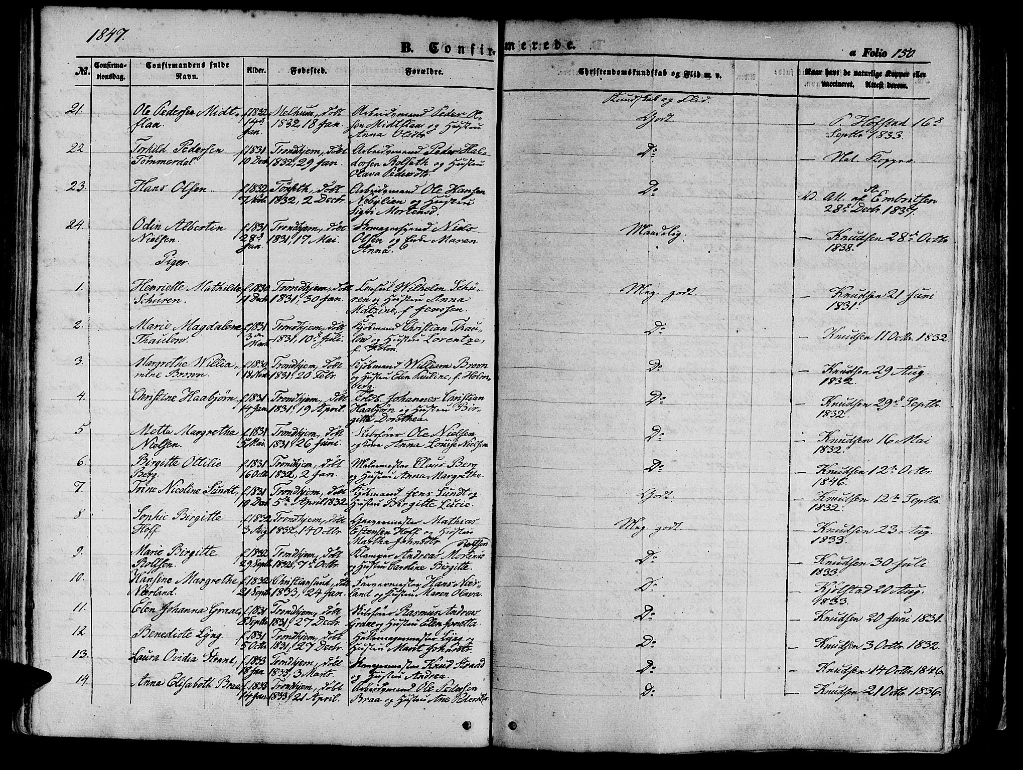 Ministerialprotokoller, klokkerbøker og fødselsregistre - Sør-Trøndelag, SAT/A-1456/602/L0137: Klokkerbok nr. 602C05, 1846-1856, s. 150