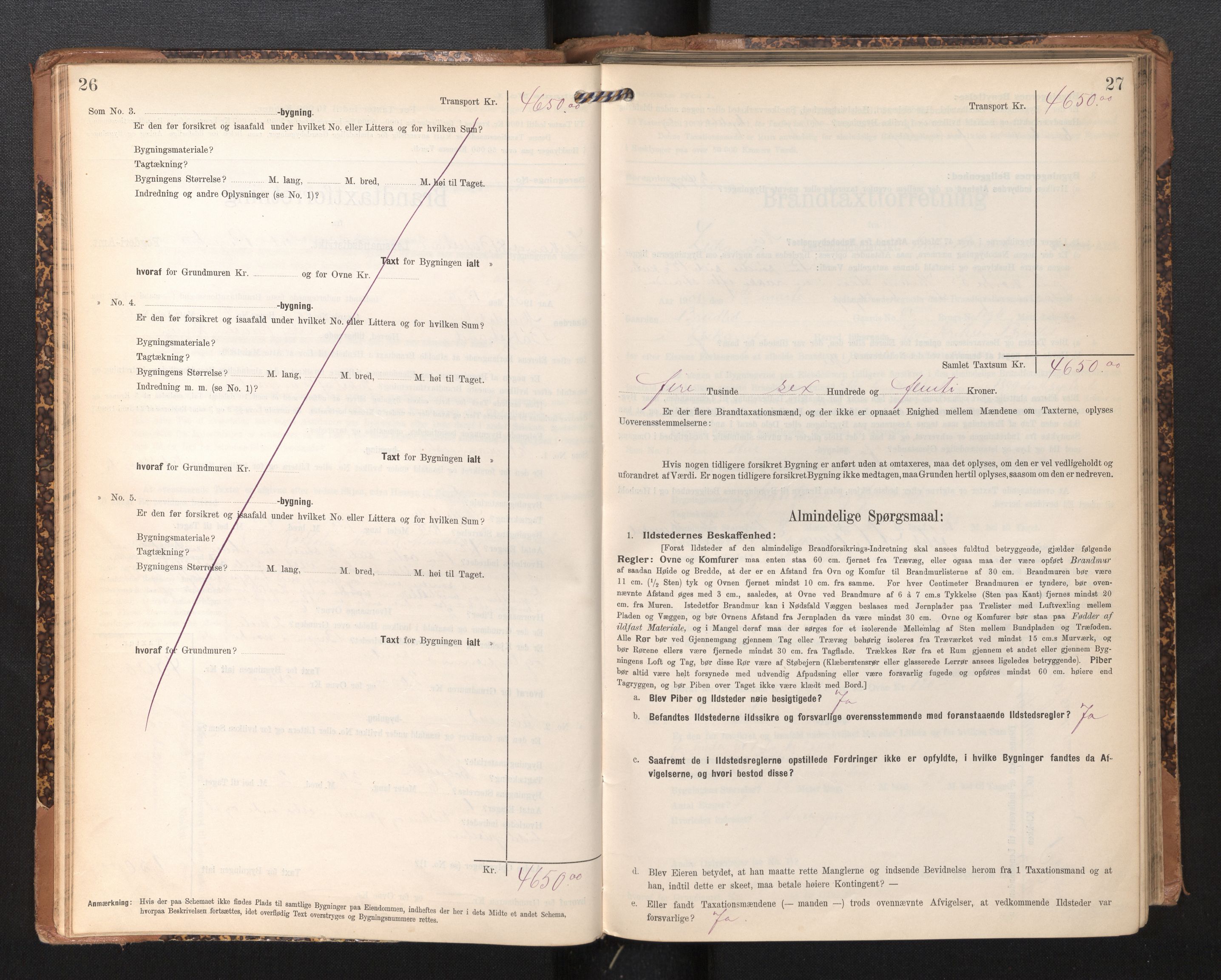 Lensmannen i Leikanger, AV/SAB-A-29201/0012/L0005: Branntakstprotokoll, skjematakst, 1907-1917, s. 26-27