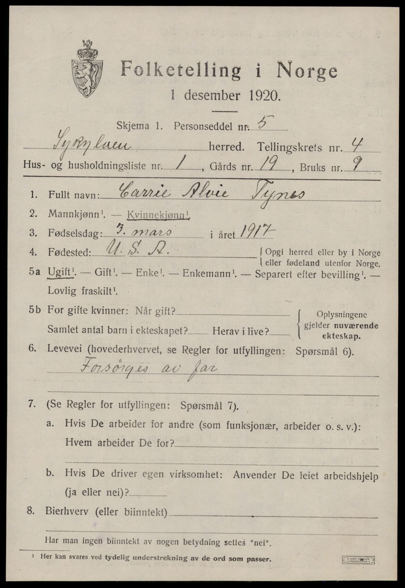 SAT, Folketelling 1920 for 1528 Sykkylven herred, 1920, s. 2743