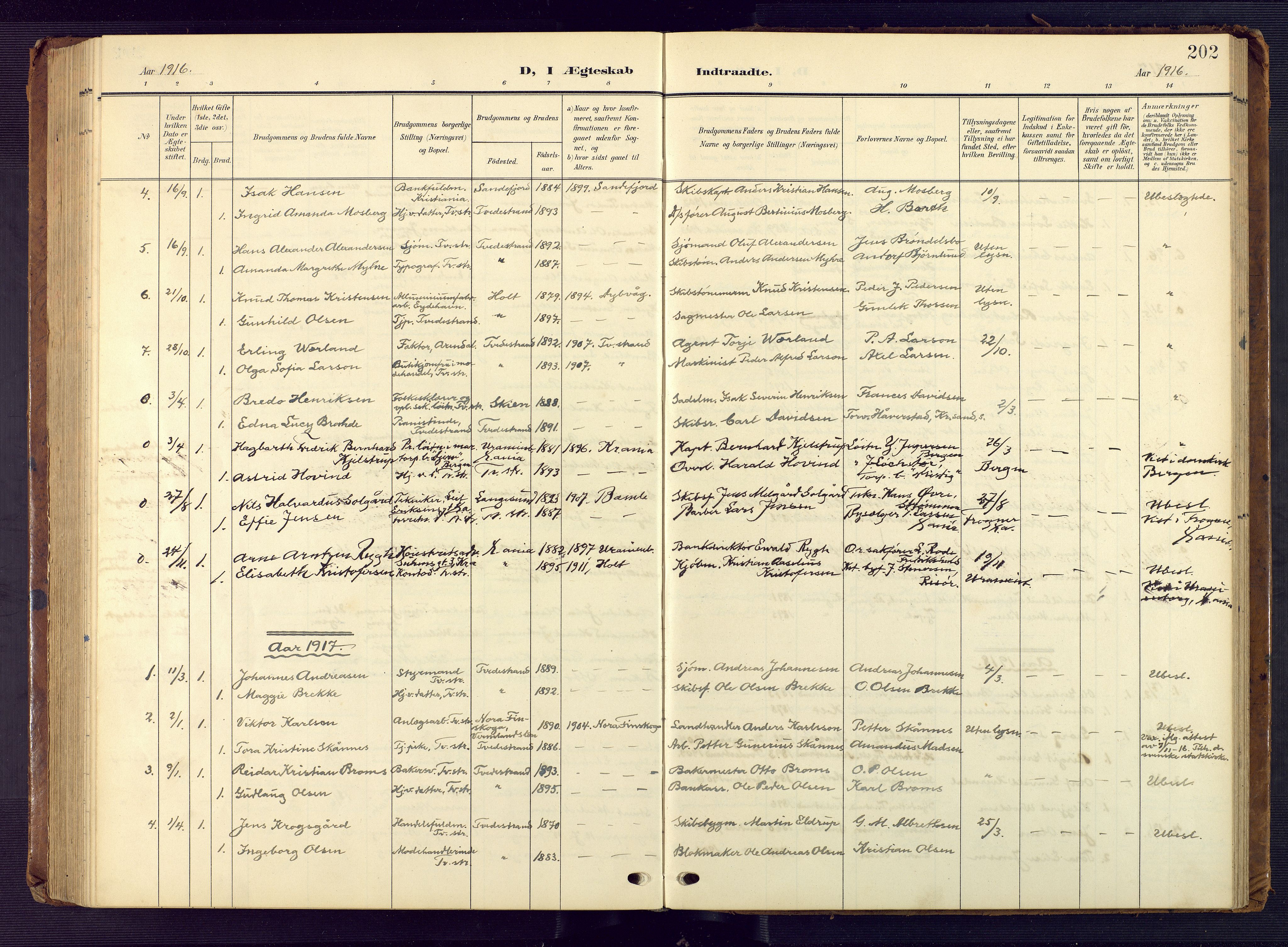 Tvedestrand sokneprestkontor, AV/SAK-1111-0042/F/Fb/L0001: Klokkerbok nr. B 1, 1902-1956, s. 202