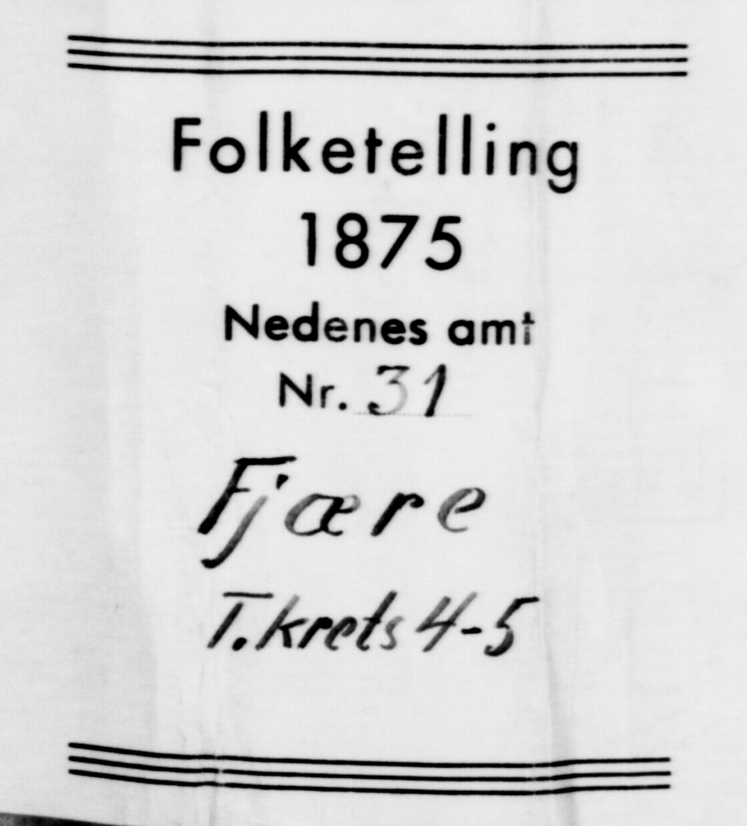 SAK, Folketelling 1875 for 0923L Fjære prestegjeld, Fjære sokn, 1875, s. 1029