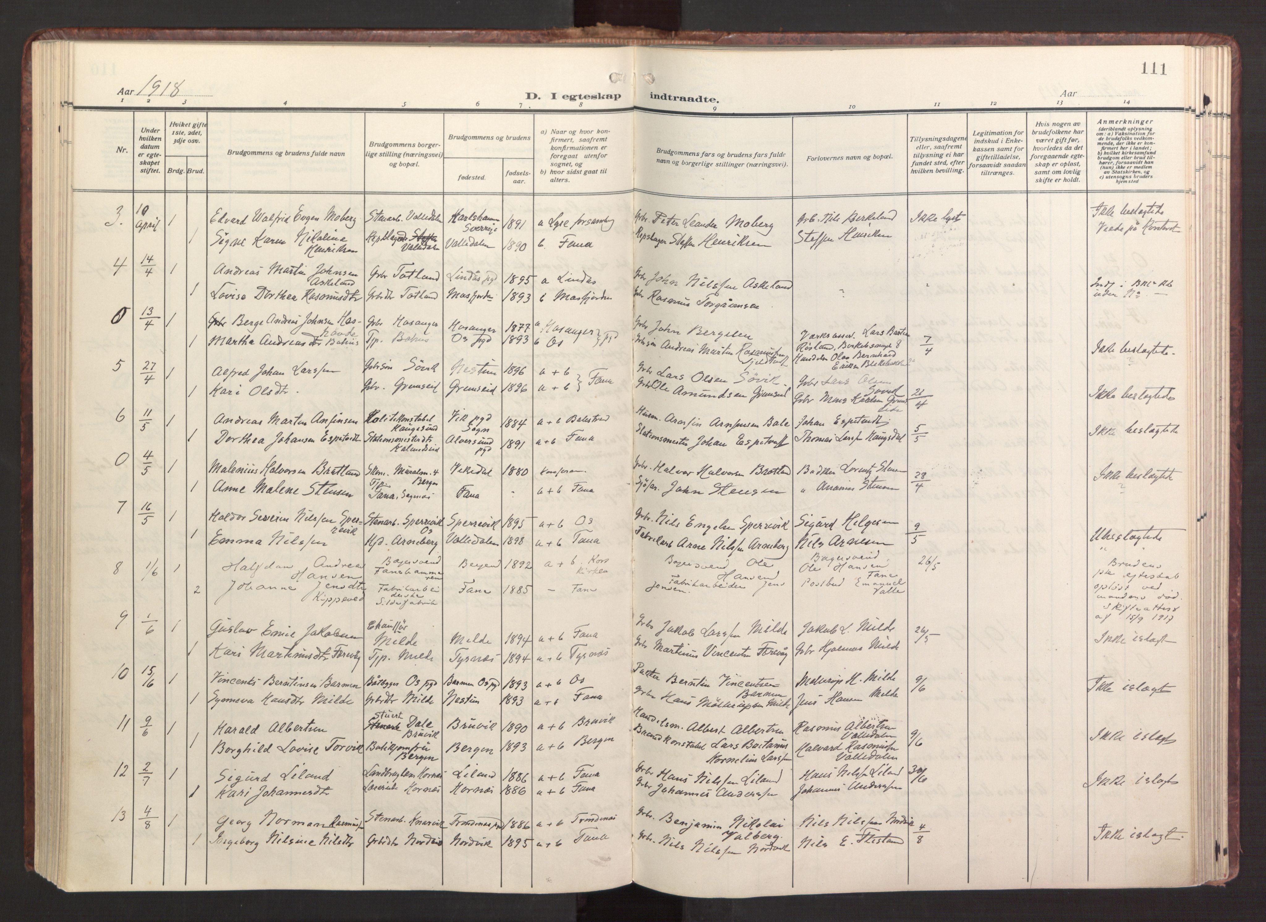 Fana Sokneprestembete, AV/SAB-A-75101/H/Haa/Haab/L0005: Ministerialbok nr. B 5, 1915-1923, s. 111