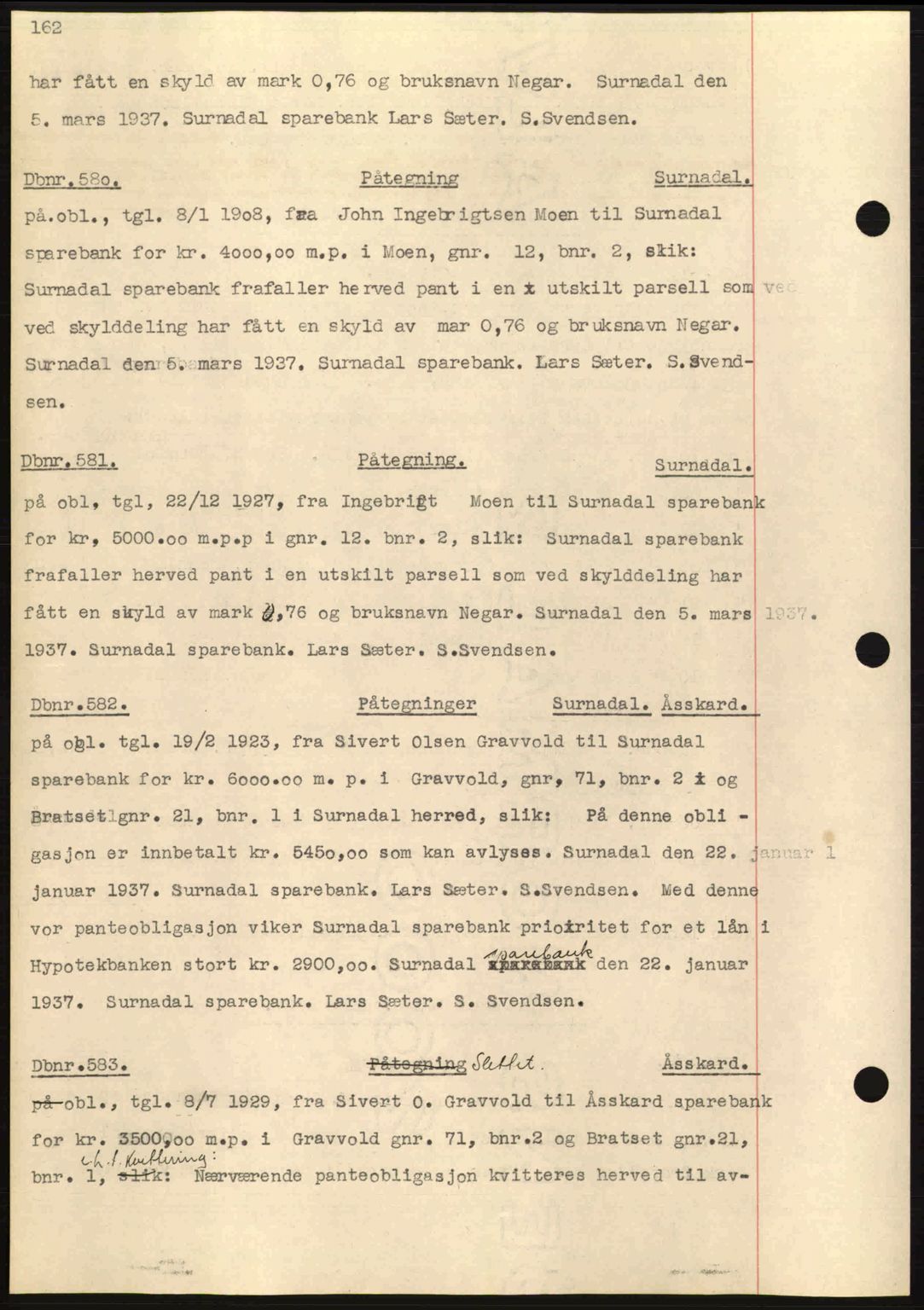 Nordmøre sorenskriveri, SAT/A-4132/1/2/2Ca: Pantebok nr. C80, 1936-1939, Dagboknr: 580/1937