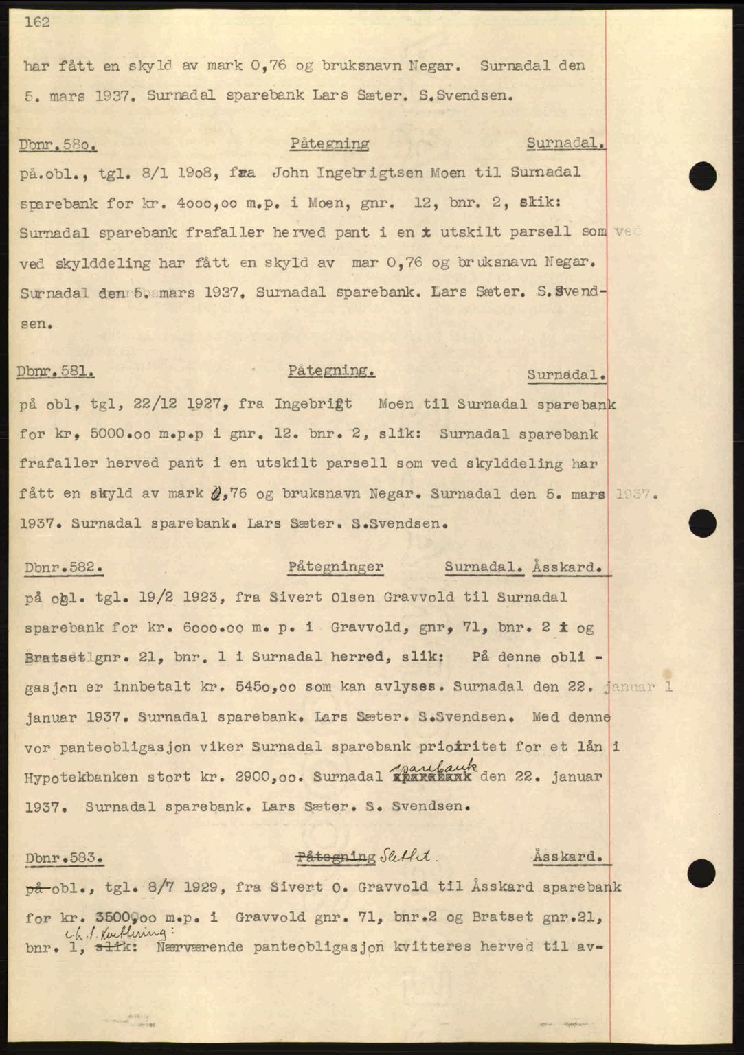 Nordmøre sorenskriveri, AV/SAT-A-4132/1/2/2Ca: Pantebok nr. C80, 1936-1939, Dagboknr: 580/1937
